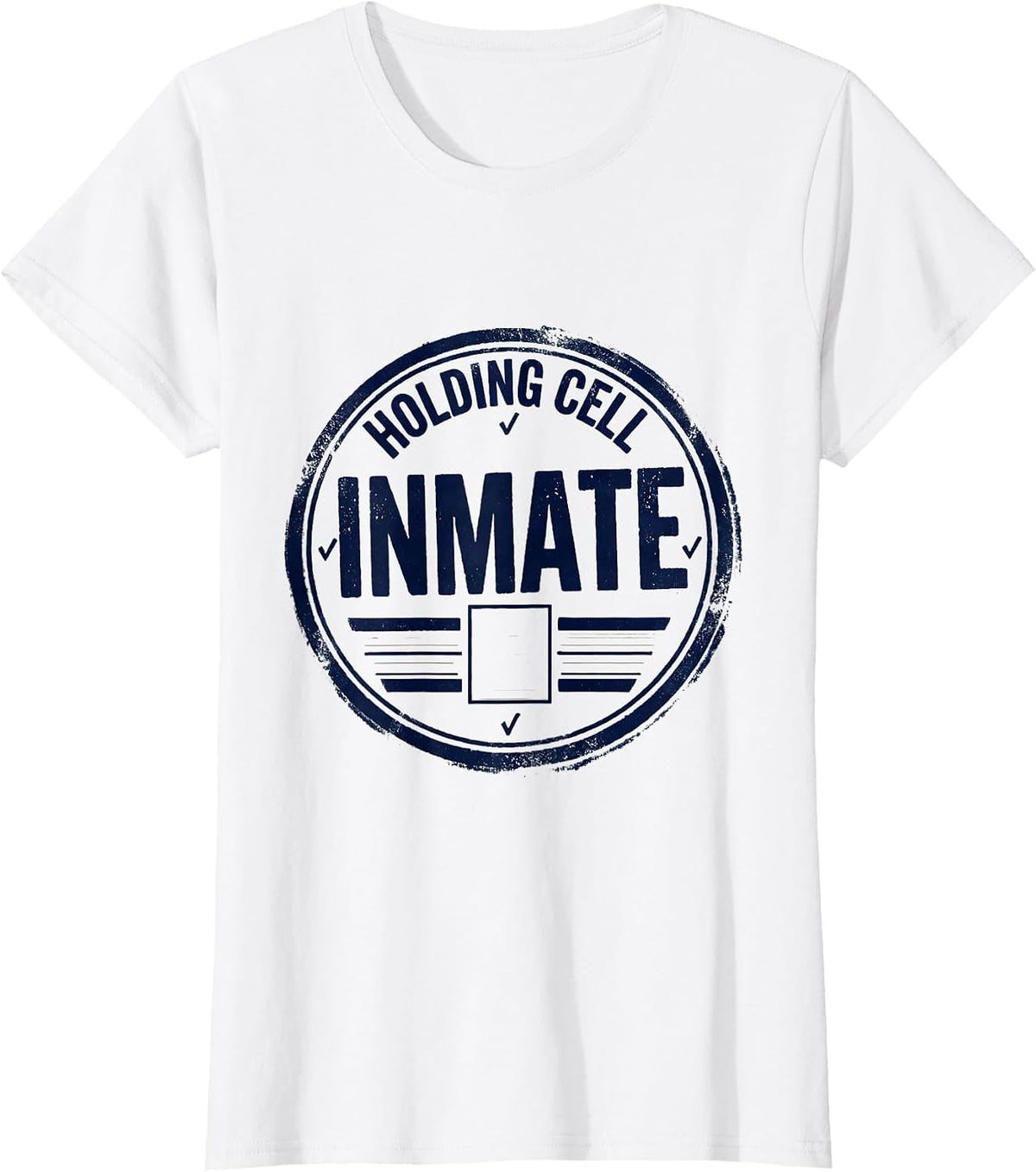 Women's Holding Cell Inmate Rubber Stamp Funny Prisoner Costume T-Shirt - White