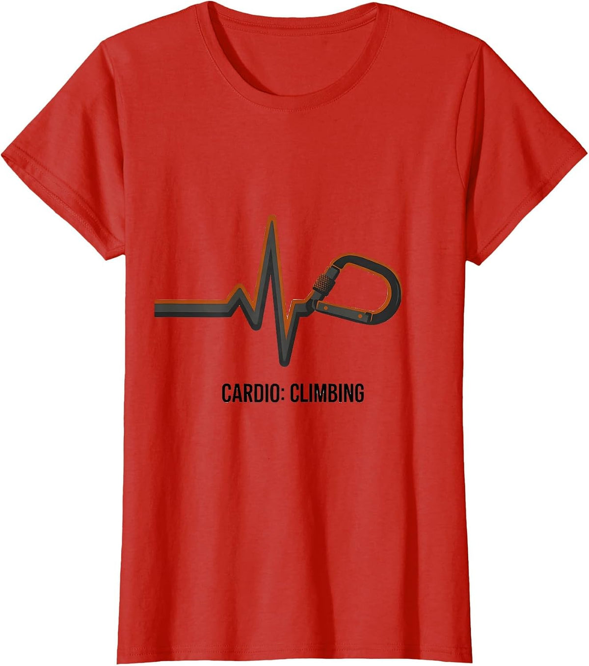 Women's Cardio: Climbing Minimalist Hobby Heartbeat EKG Passion Icon T-Shirt - Red