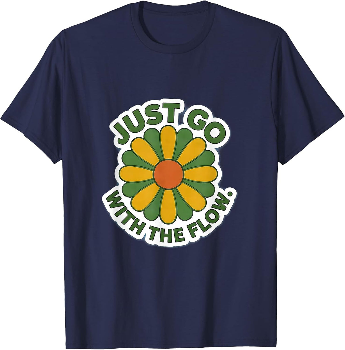 Men's Just Go With The Flow Hippie Vibes Design T-Shirt - Navy Blue