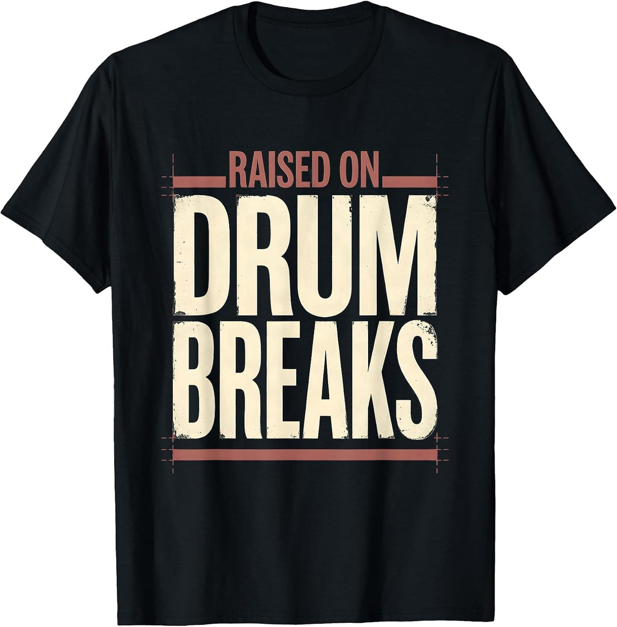 Men's Raised On Drum Breaks Vintage 90s Hip-Hop Rap Lyric T-Shirt - Black