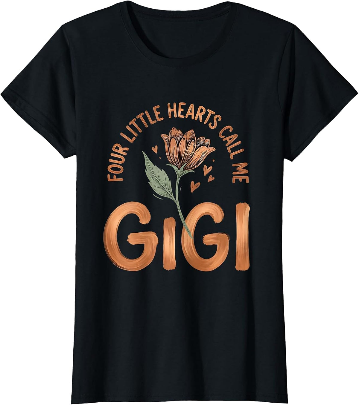 Four Little Hearts Call Me Gigi Boho Typography Grandma Gift T-Shirt - Black