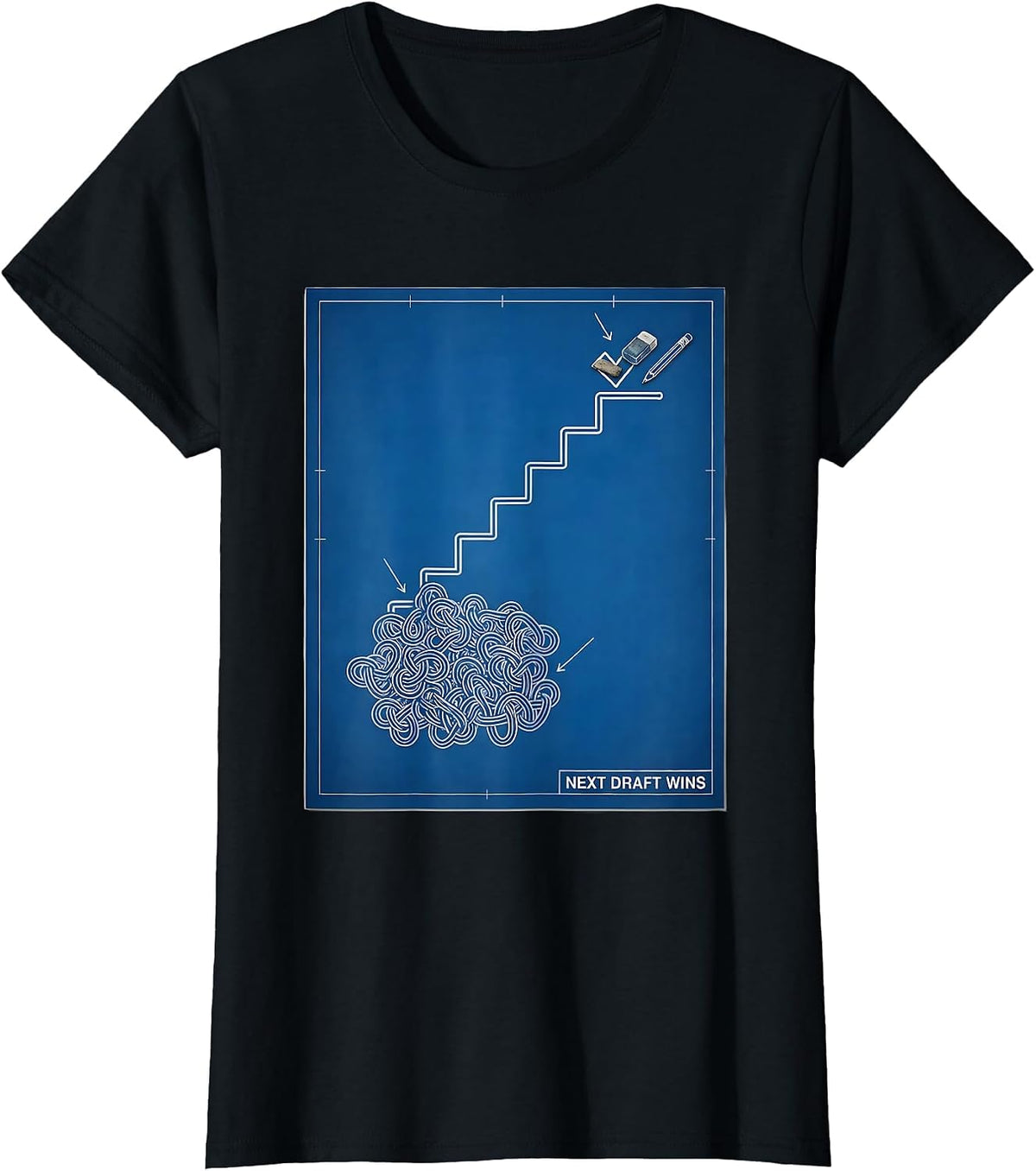 Next Draft Wins Technical Blueprint Growth Mindset Teacher T-Shirt - Black