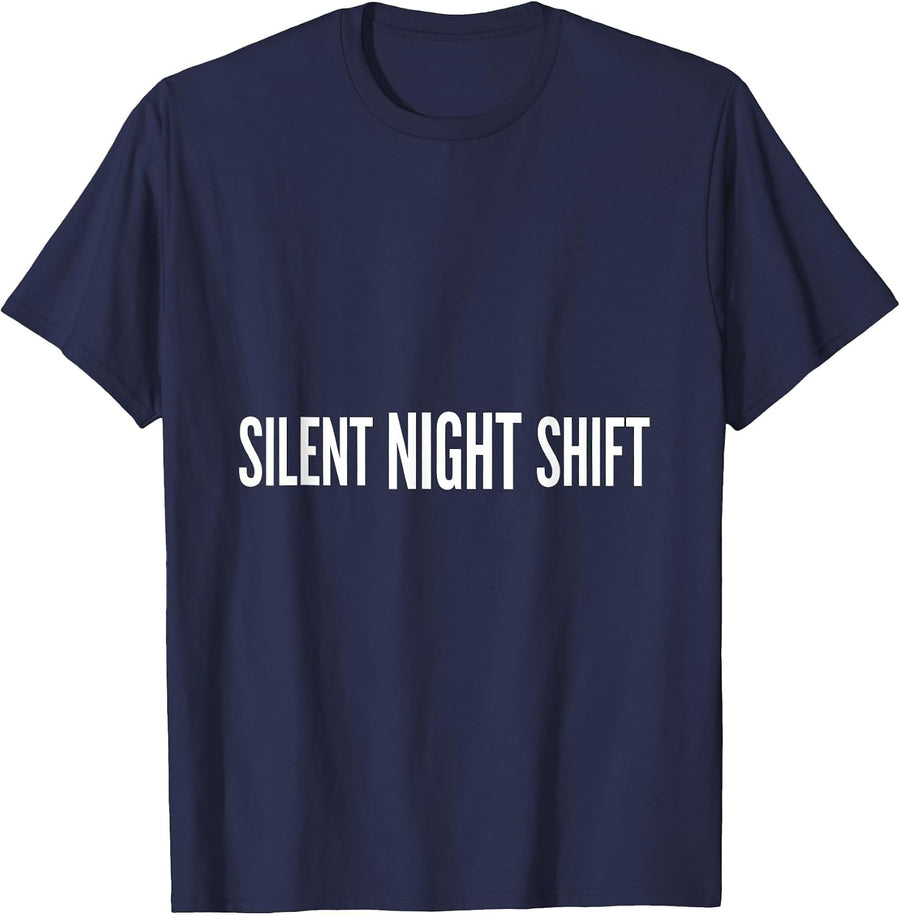 Silent Night Shift Funny Medical Tech Christmas Workplace T-Shirt - Navy Blue