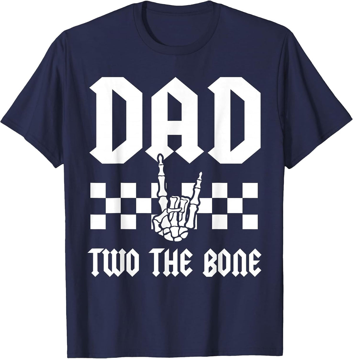 Dad Two The Bone Skeleton Hand 2nd Birthday Boy Girl T-Shirt - Navy Blue