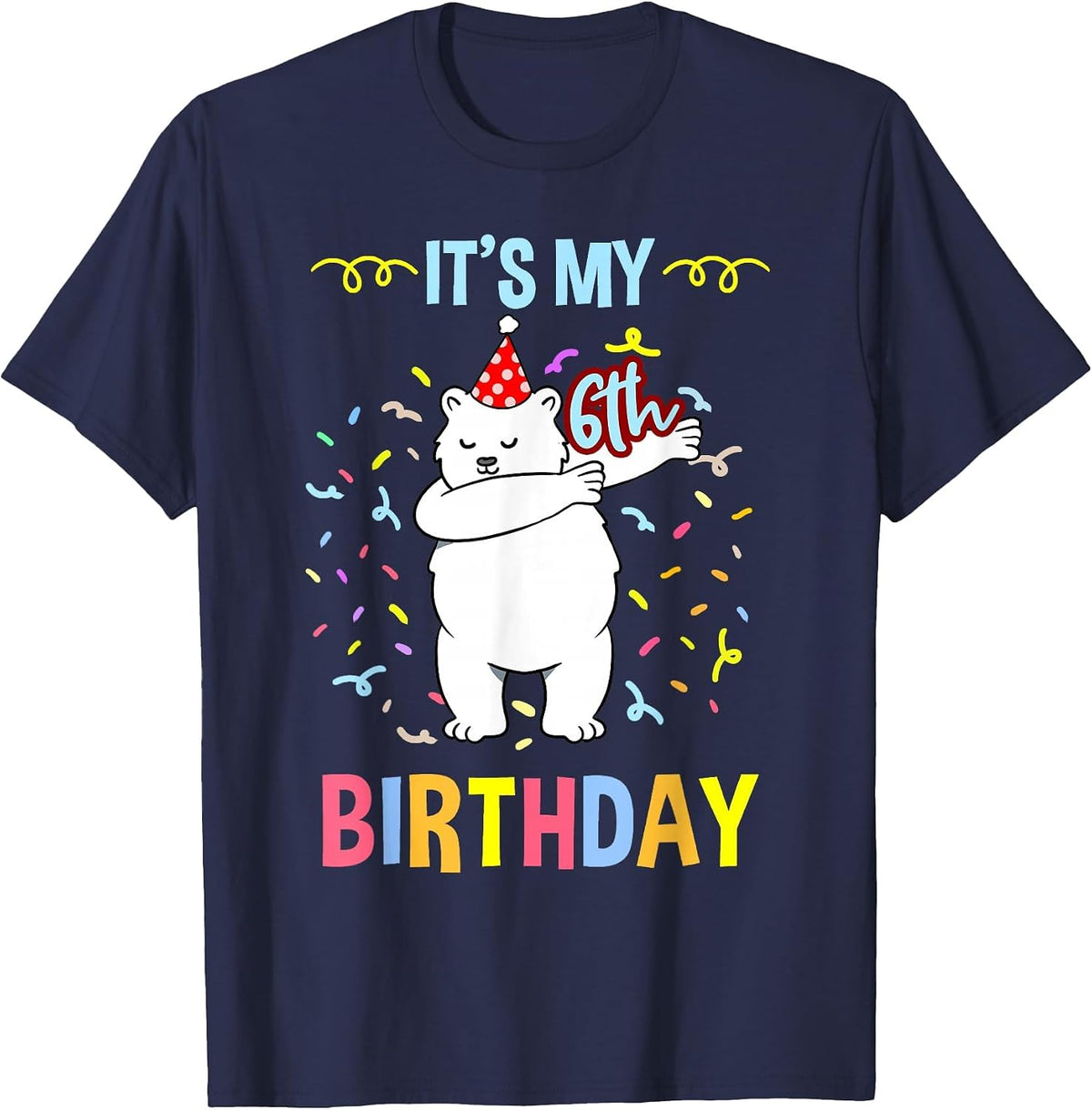Its My 6th Birthday Dabbing Polar Bear T-Shirt - Navy Blue