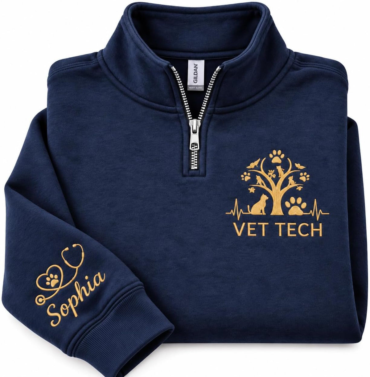 Personalized Vet Tech Embroidered Quarter Zip Sweatshirt, Custom DVM Gifts - Ds006