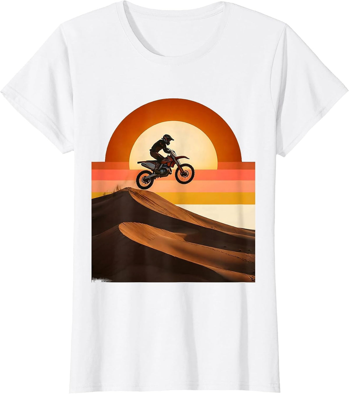 Dirt Bike Desert Dunes Motocross Rider Graphic T-Shirt - White