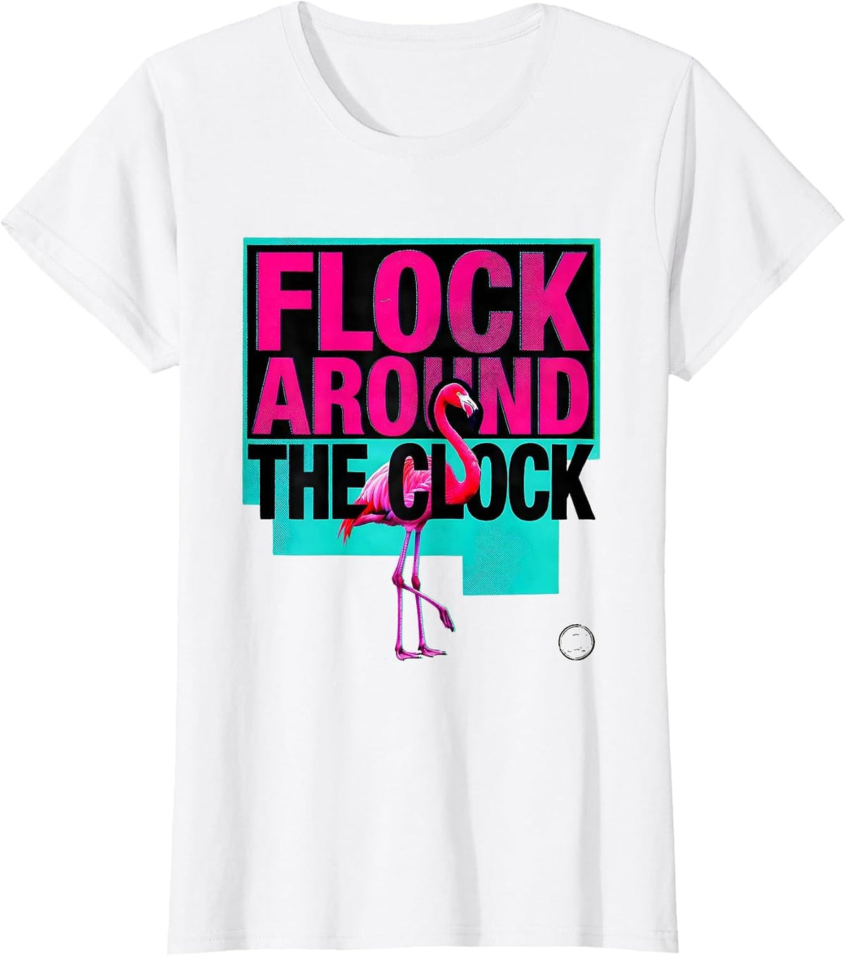 Women's Flock Around The Clock Risograph Funny Flamingo Novelty Gift T-Shirt - White