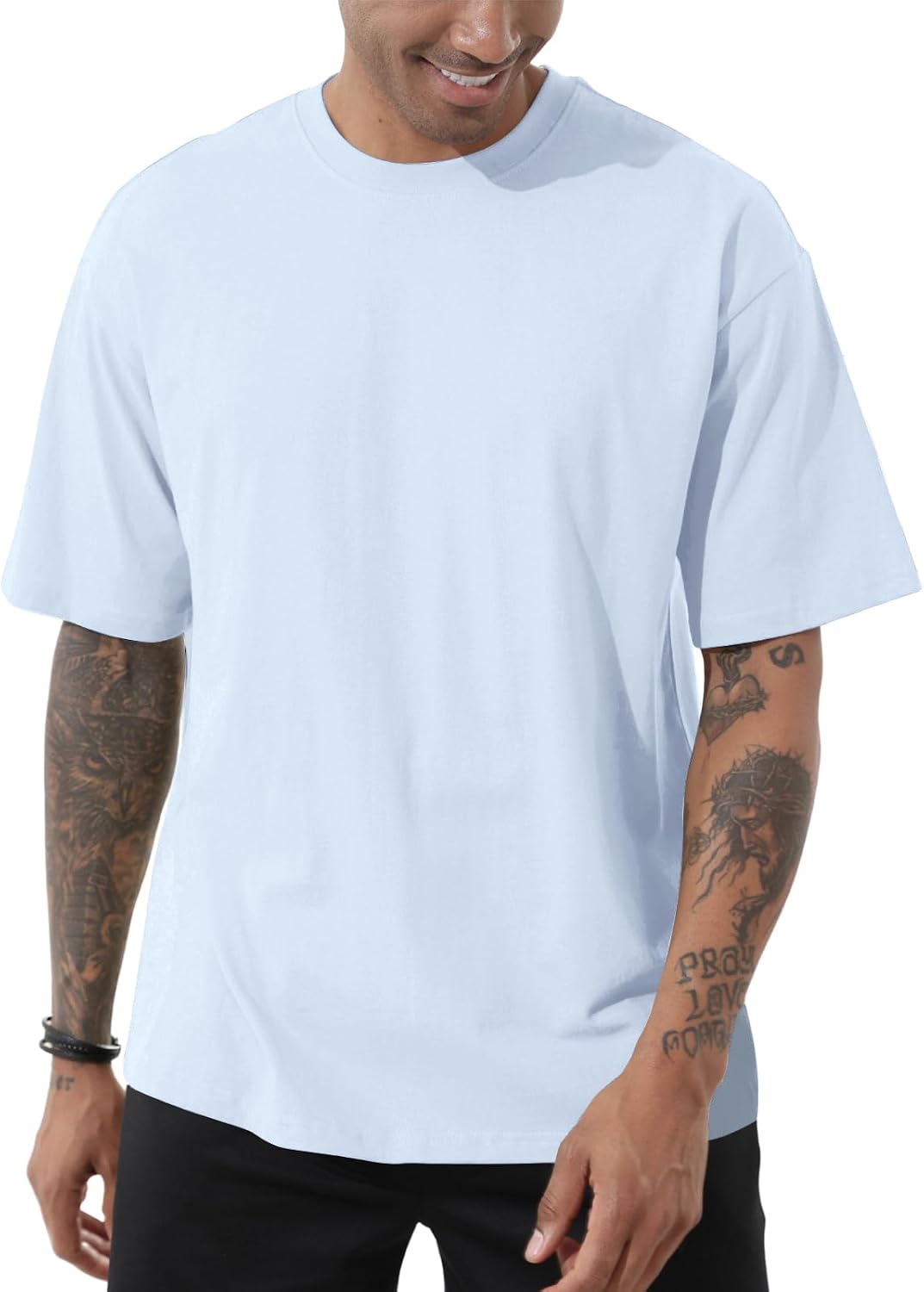 Opomelo Men's Fashion Oversized T-Shirts Casual Short Sleeve Tshirts - Light Blue