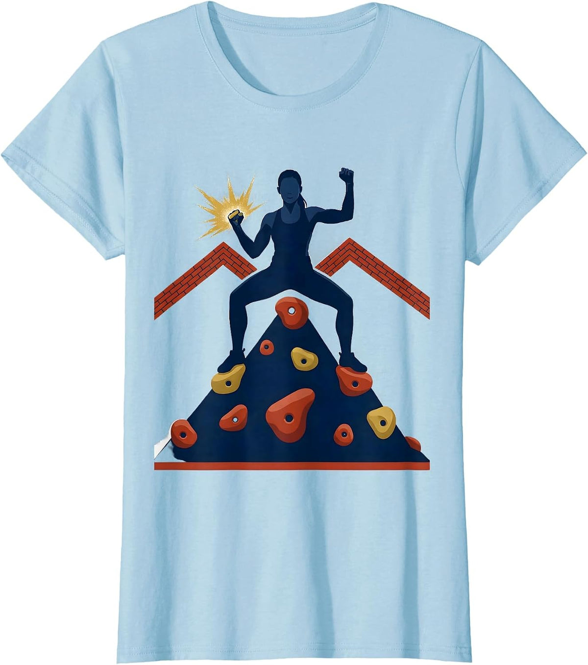 Women's Bouldering Woman Climber Victory Pose Humor T-Shirt - Baby Blue