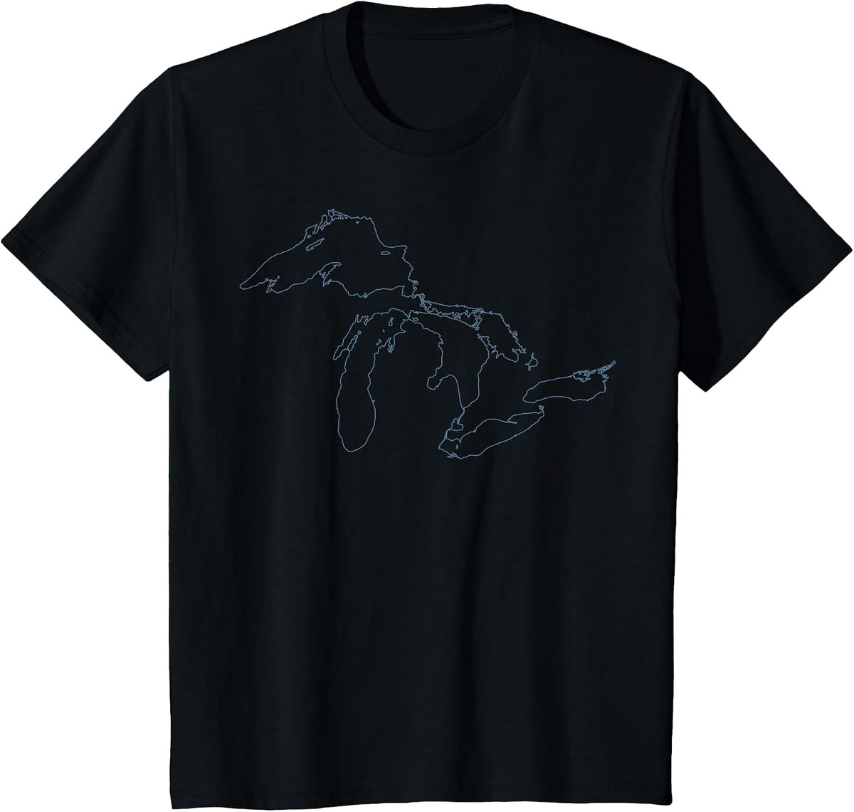 Great Lakes State Map Tee Michigan Vacations Camping Hiking T-Shirt - Black