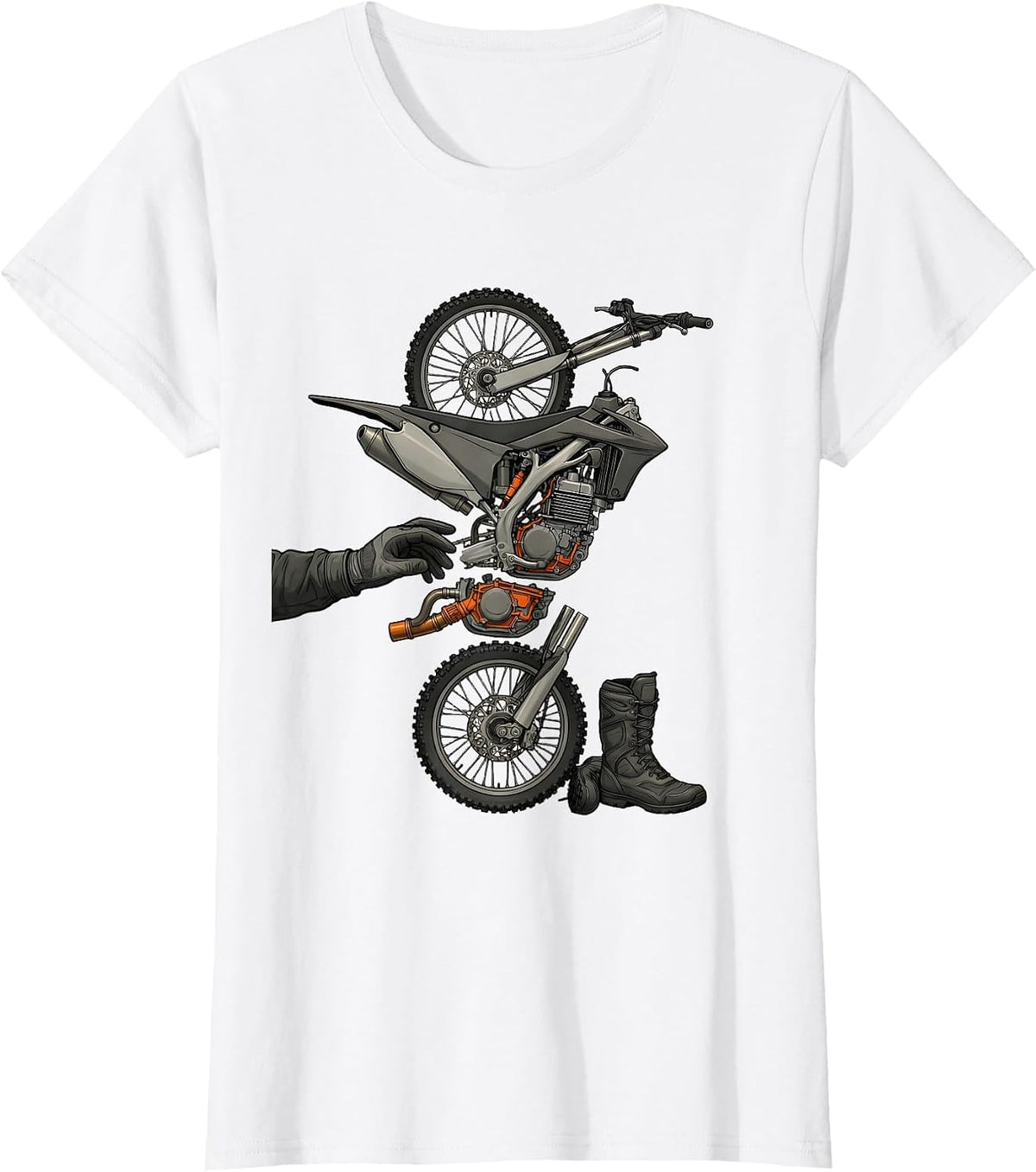 Women's Dirt Bike Parts Exploded View Technical Biker Gift T-Shirt - White