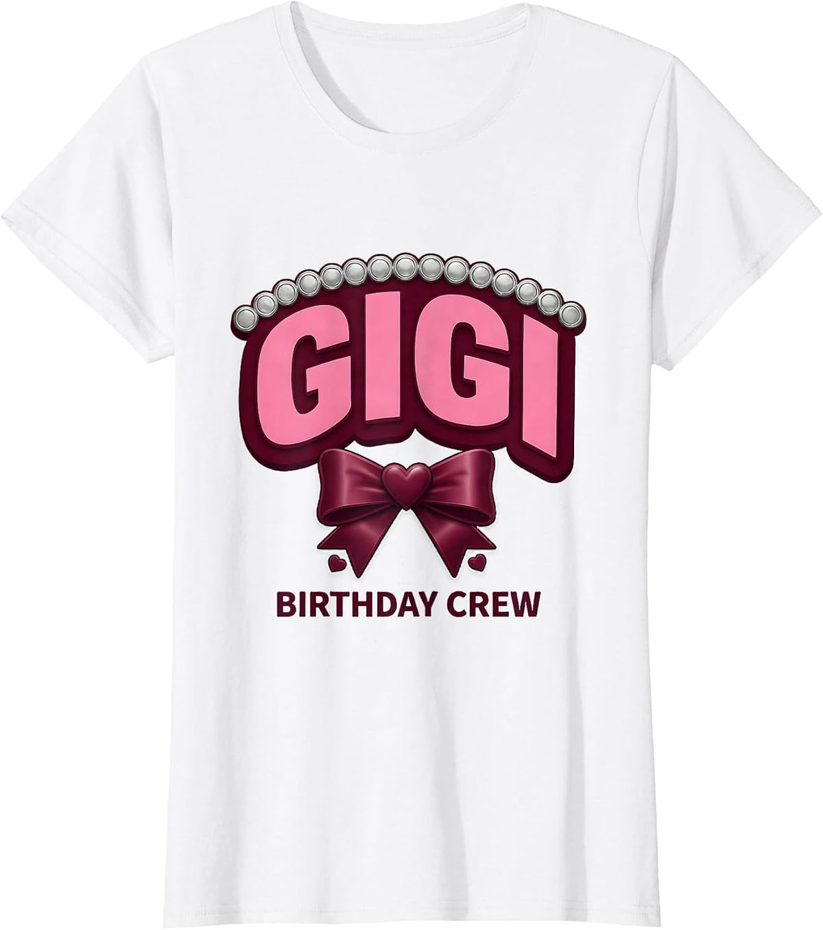 Gigi Birthday Crew Sparkle Varsity Family Matching Bow T-Shirt - White