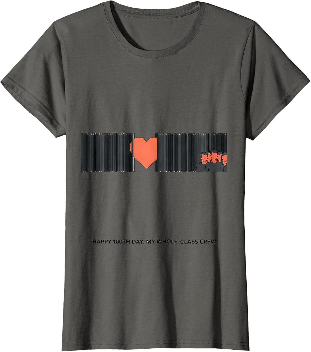 Women's Happy 100th Day My Whole-Class Crew Teacher Valentine T-Shirt - Asphalt Grey