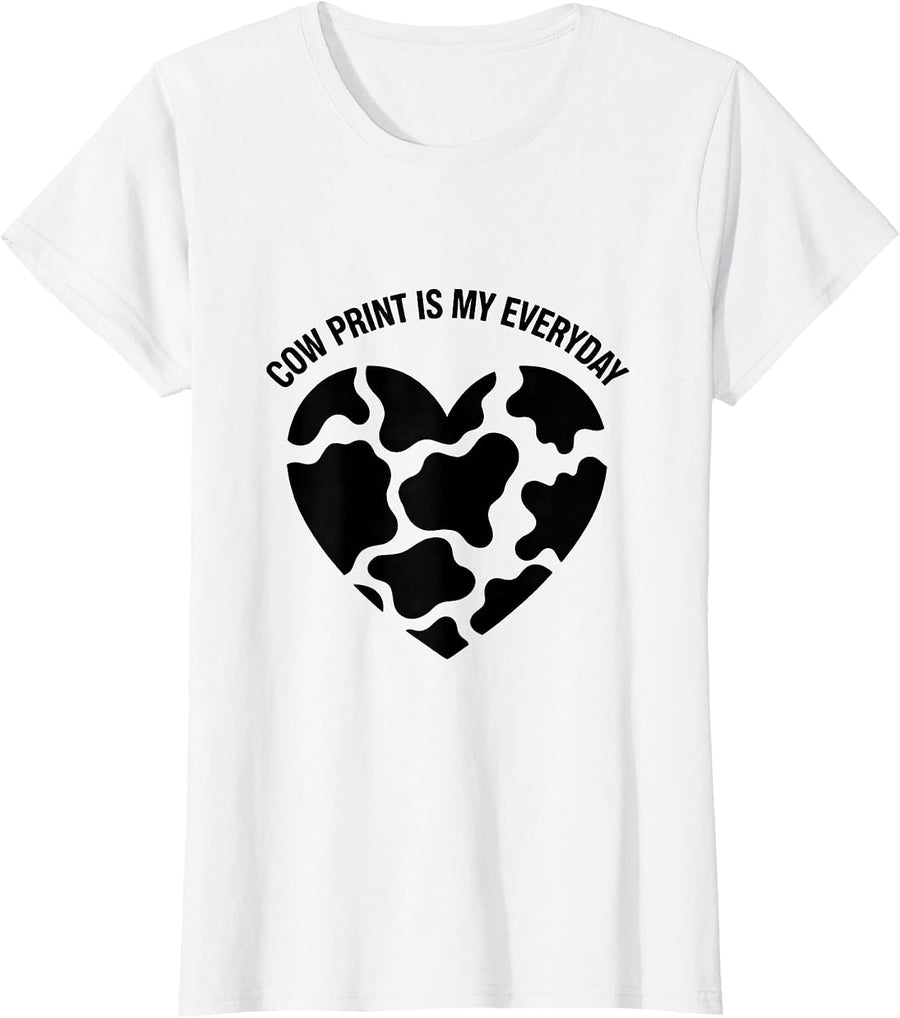 Women's Cow Print Is My Everyday Cute Cow Lover Heart Pattern T-Shirt - White