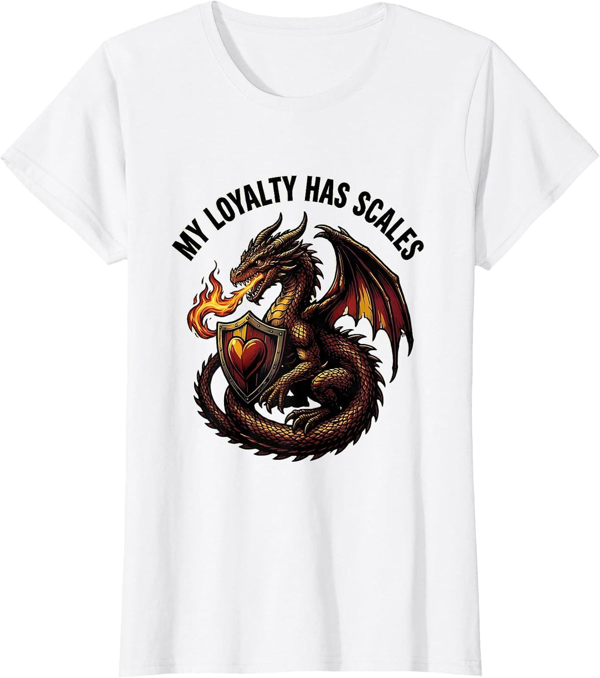 Women's My Loyalty Has Scales Tattoo Dragon Fantasy Enthusiast Art T-Shirt - White