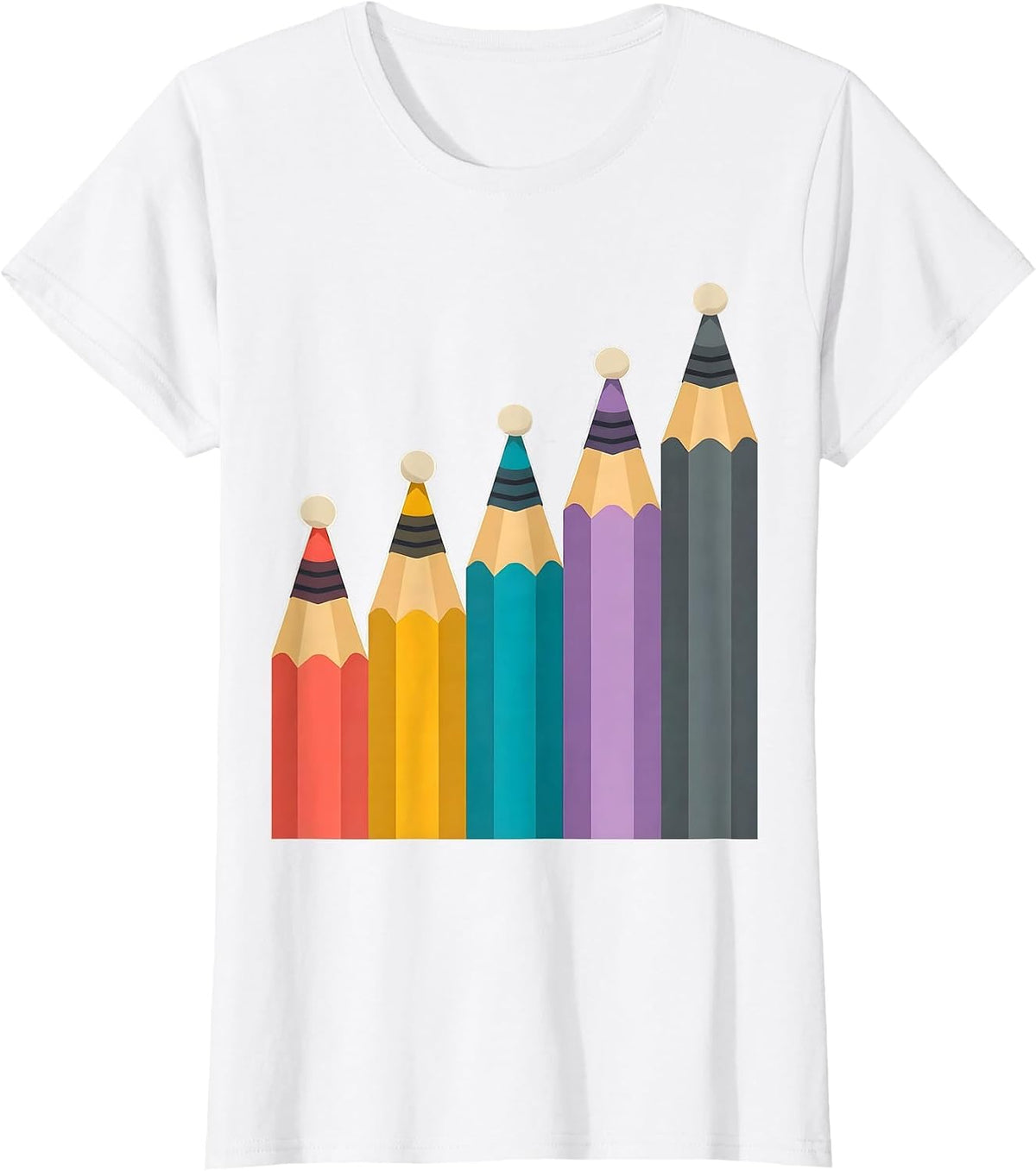 Women's Colorful Pencil Row Art Teacher Graphic T-Shirt - White