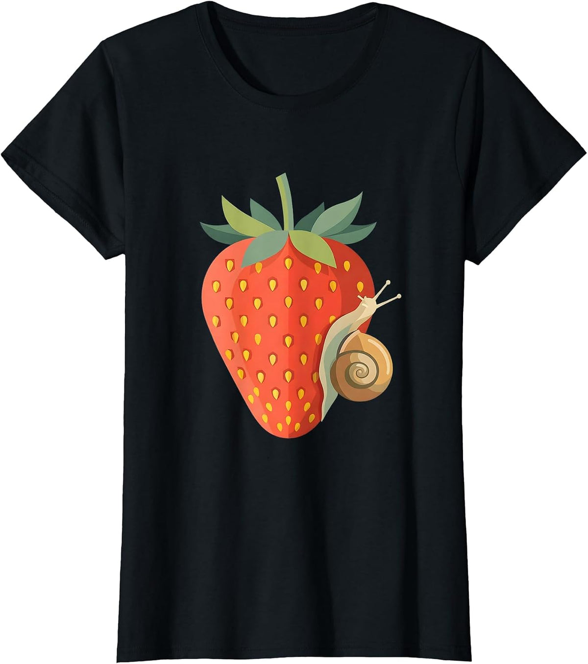 Snail Climbing Strawberry Funny Nature Illustration T-Shirt - Black