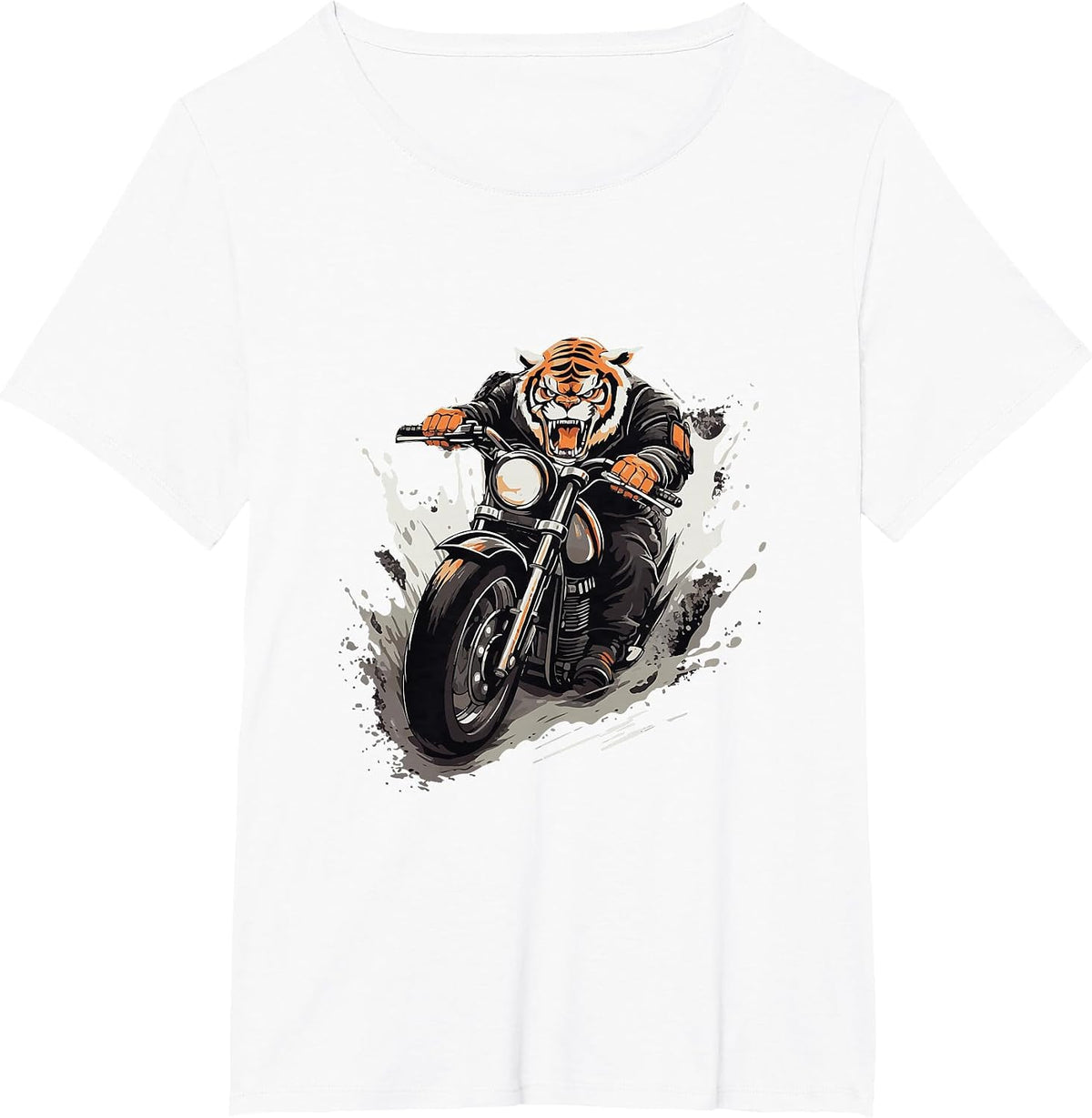 Tiger Riding on Motorcycle Biker T-Shirt - White