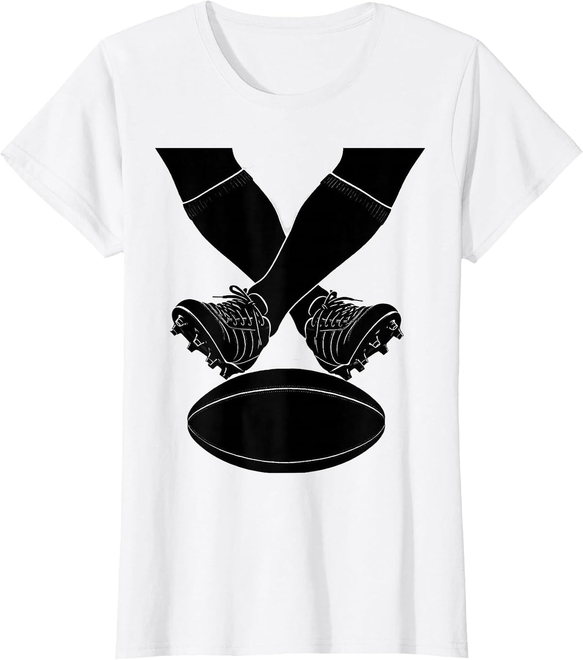 Crossed Rugby Boots and Ball Graphic Design T-Shirt - White