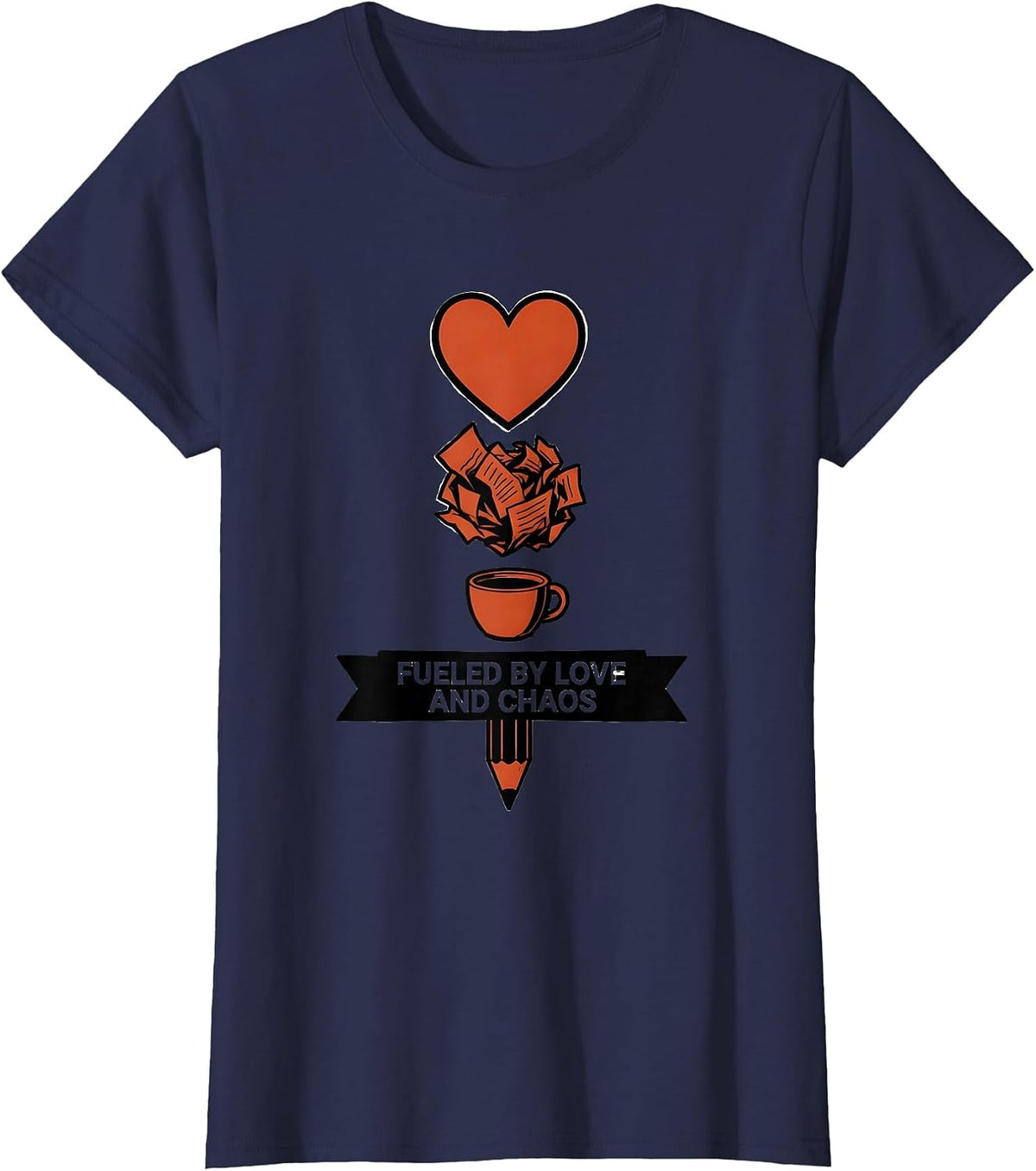 Women's Fueled by Love and Chaos Sped Teacher Design T-Shirt - Navy Blue