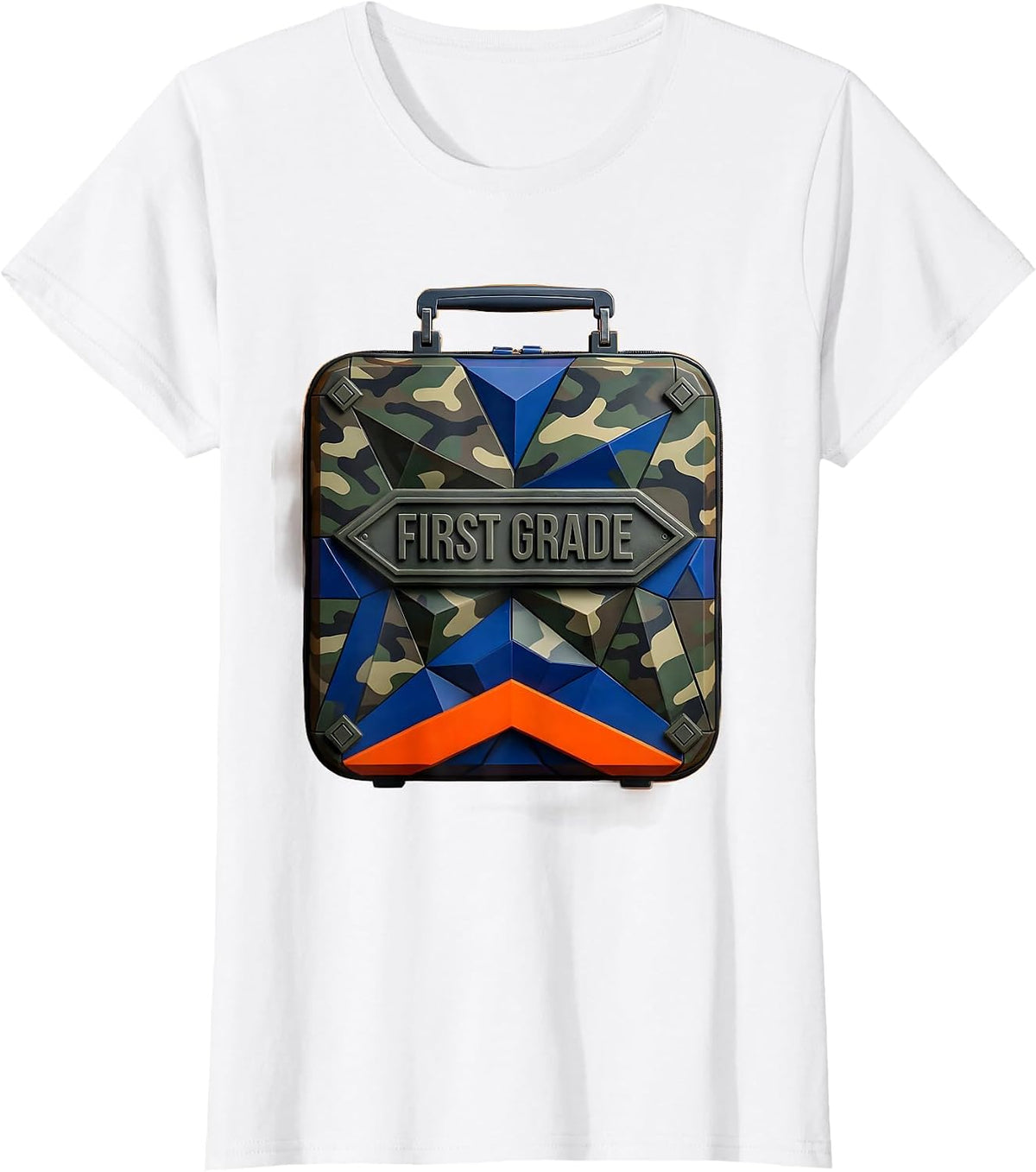 Women's First Grade Geometric Camo Back To School Boy Teacher T-Shirt - White
