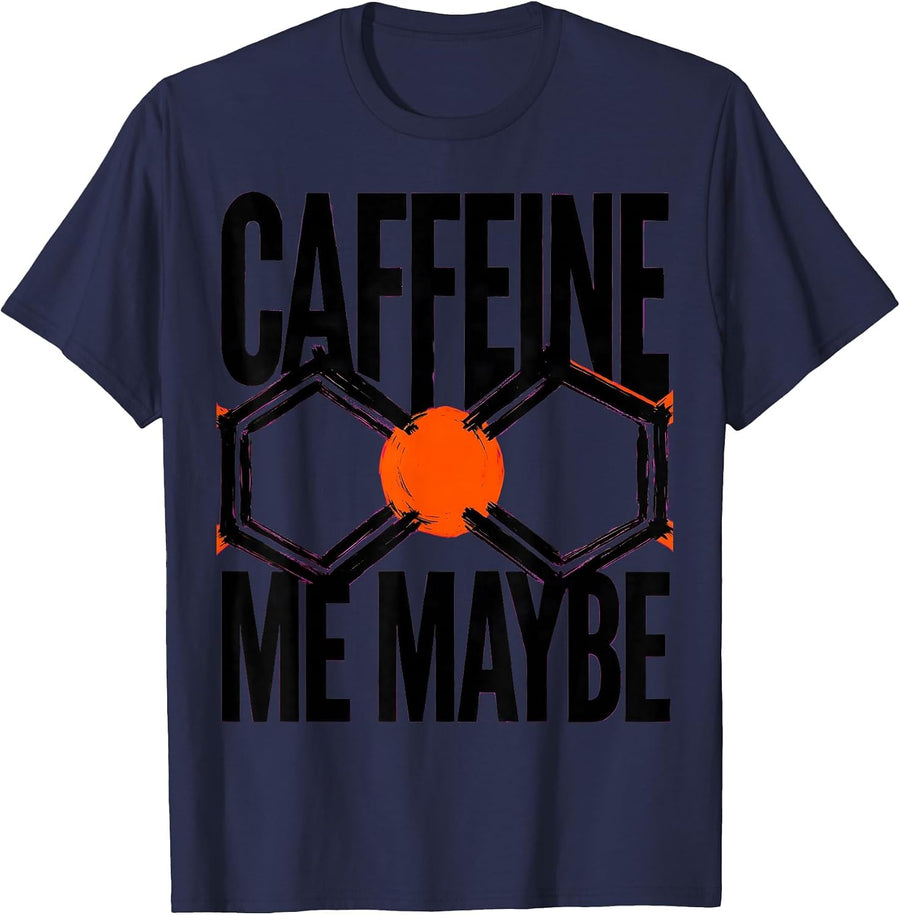 Caffeine Me Maybe Brutalist Graphic Chemistry Molecule Humor T-Shirt - Navy Blue