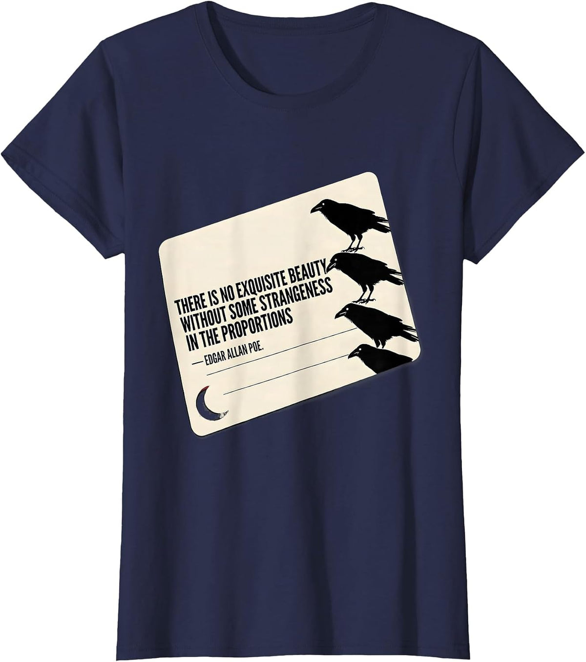 Women's There Is No Beauty Without Some Strangeness Edgar Allan Poe T-Shirt - Navy Blue
