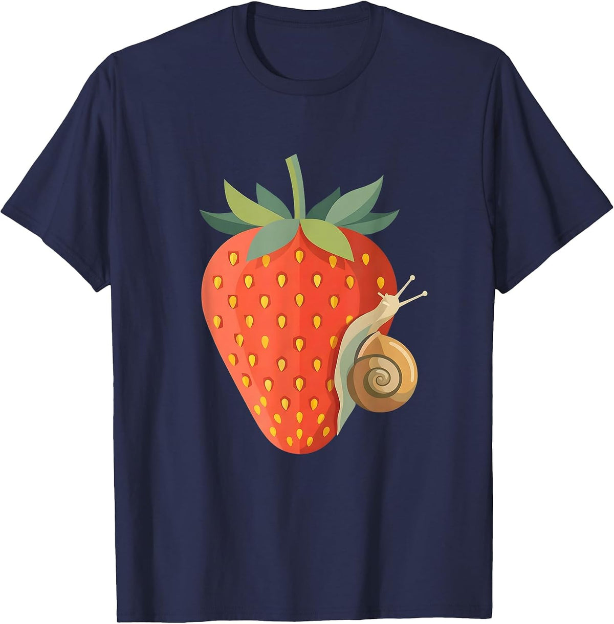 Snail Climbing Strawberry Funny Nature Illustration T-Shirt - Navy Blue