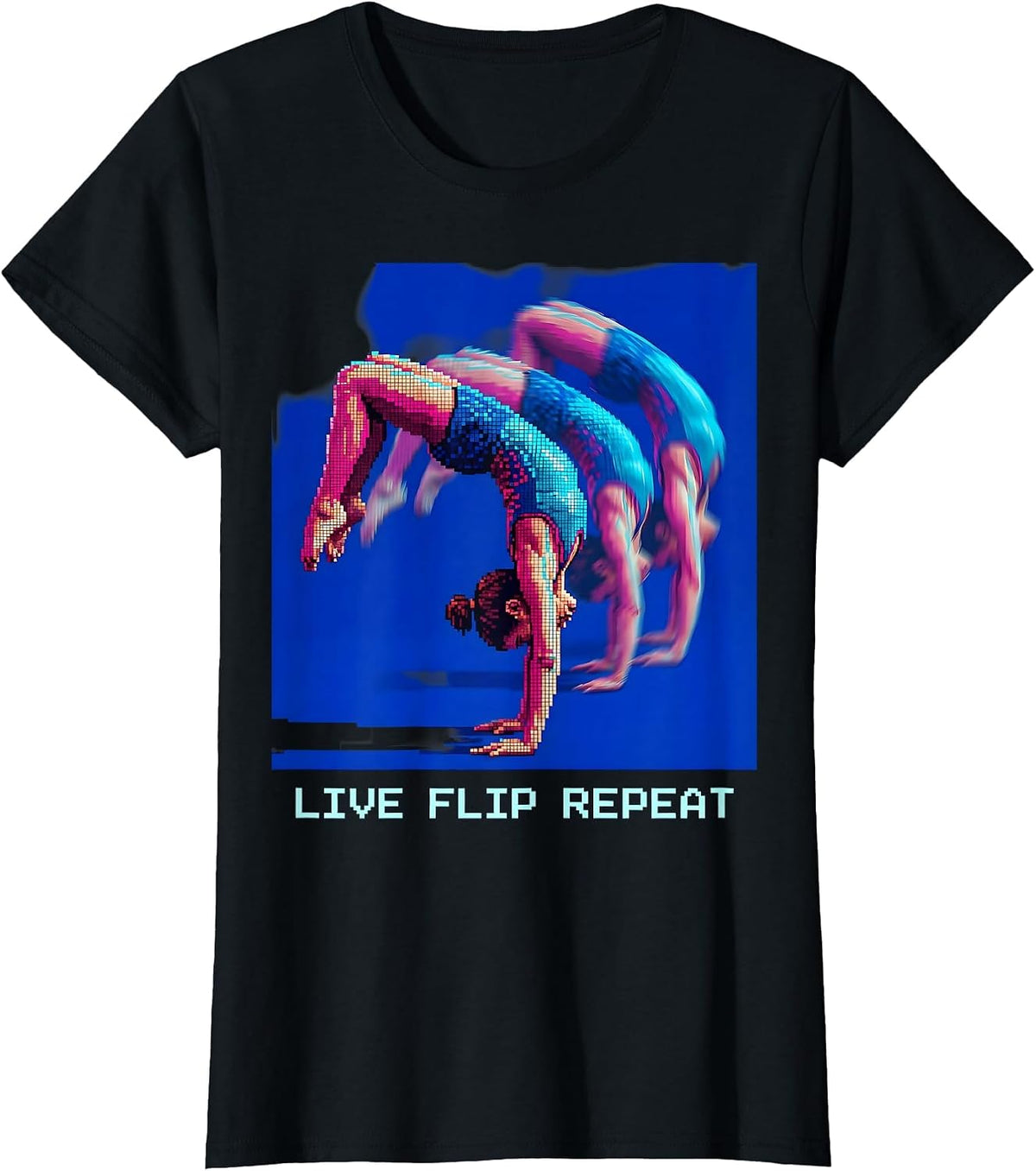 Live Flip Repeat Gymnastics Life Summer Design T-Shirt - Black