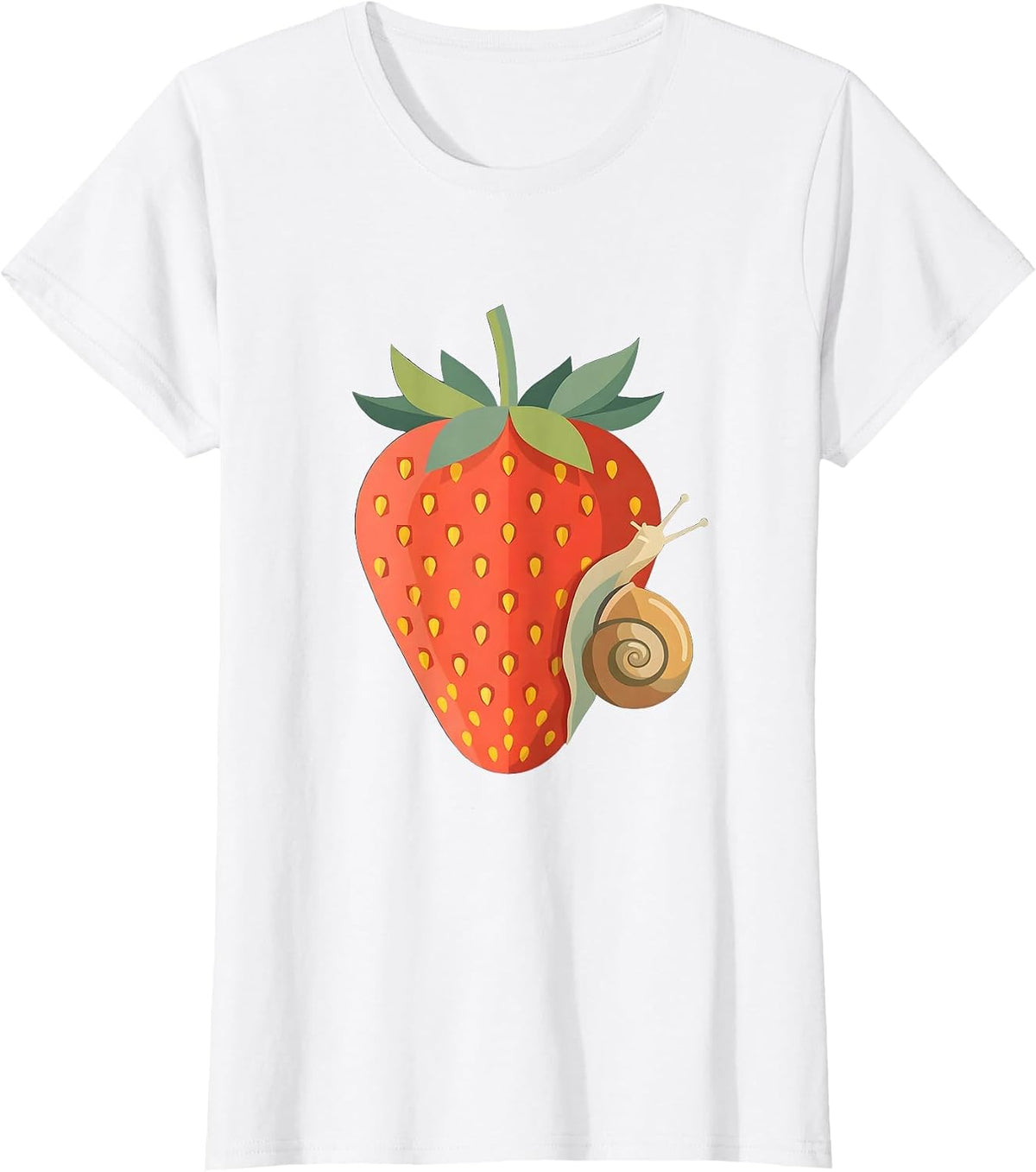 Snail Climbing Strawberry Funny Nature Illustration T-Shirt - White