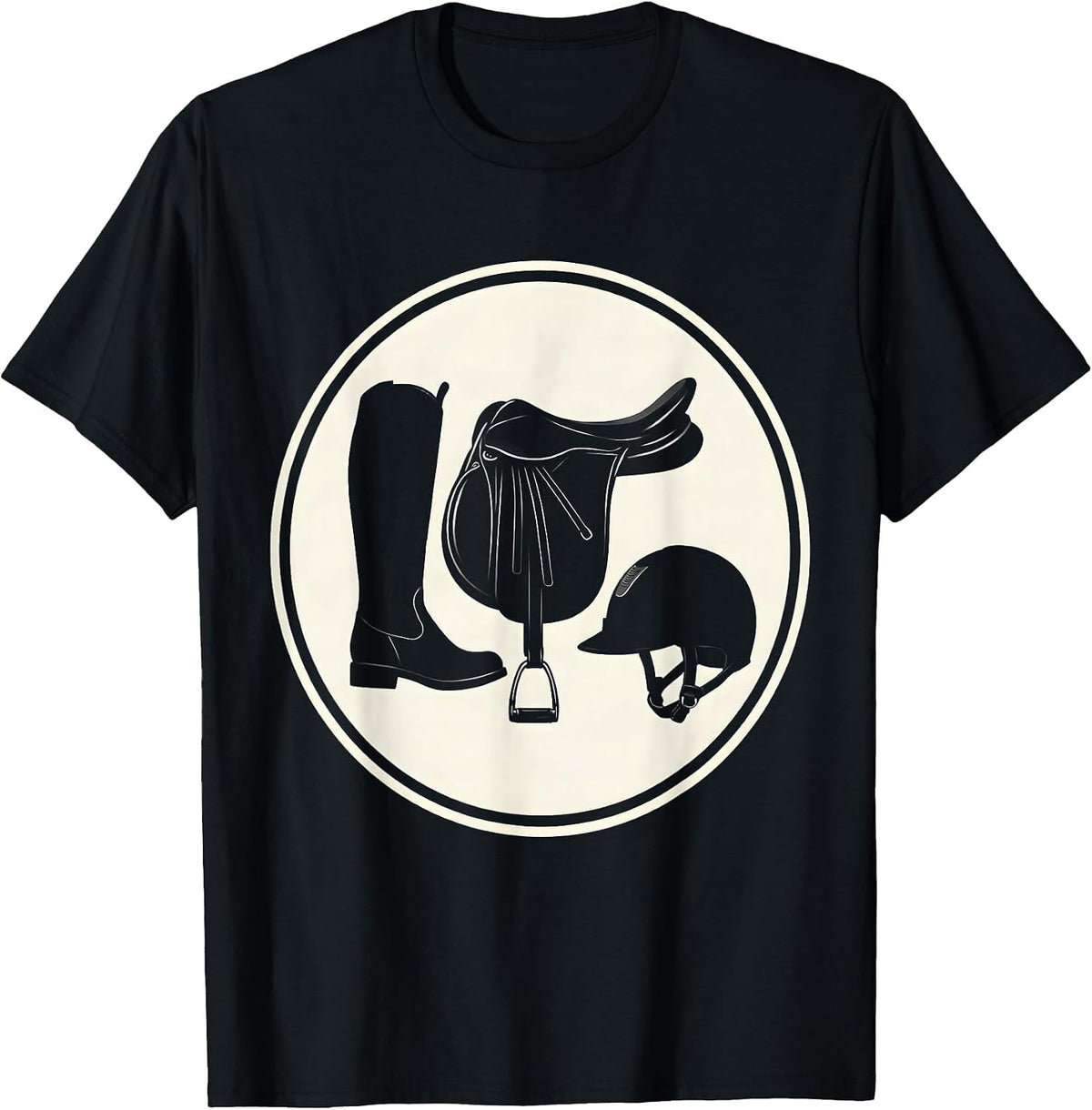 Men's Horse Girl Riding Gear Boots Helmet Saddle Graphic T-Shirt - Black