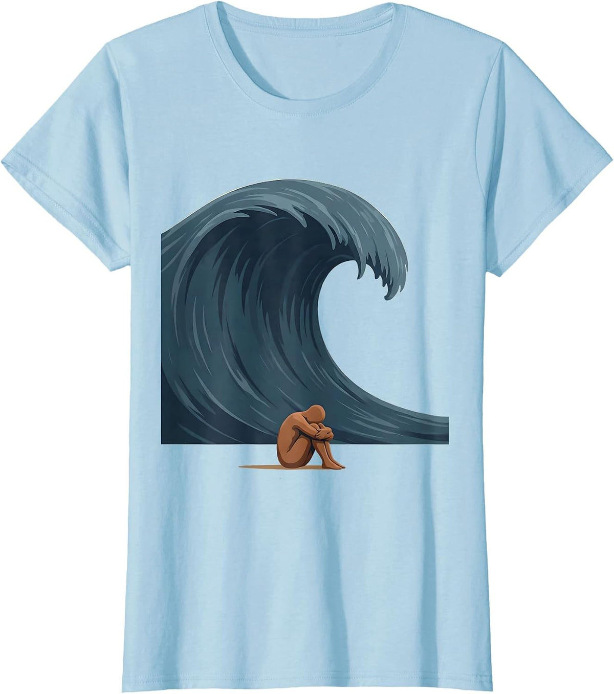 Weighted Anxiety Tidal Wave Overwhelm Graphic T-Shirt - Baby Blue