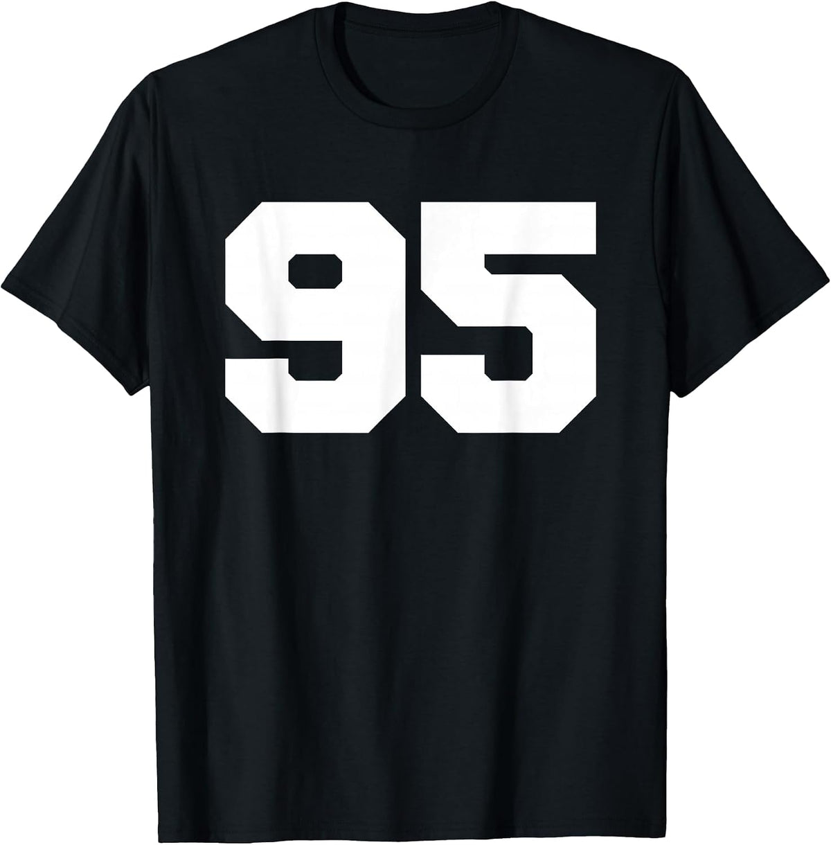 Number 95 Sports Jersey Player Fan T-Shirt Varsity Style Tee Front Print - Black