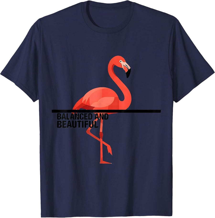 Balanced and Beautiful Flamingo Design T-Shirt - Navy Blue