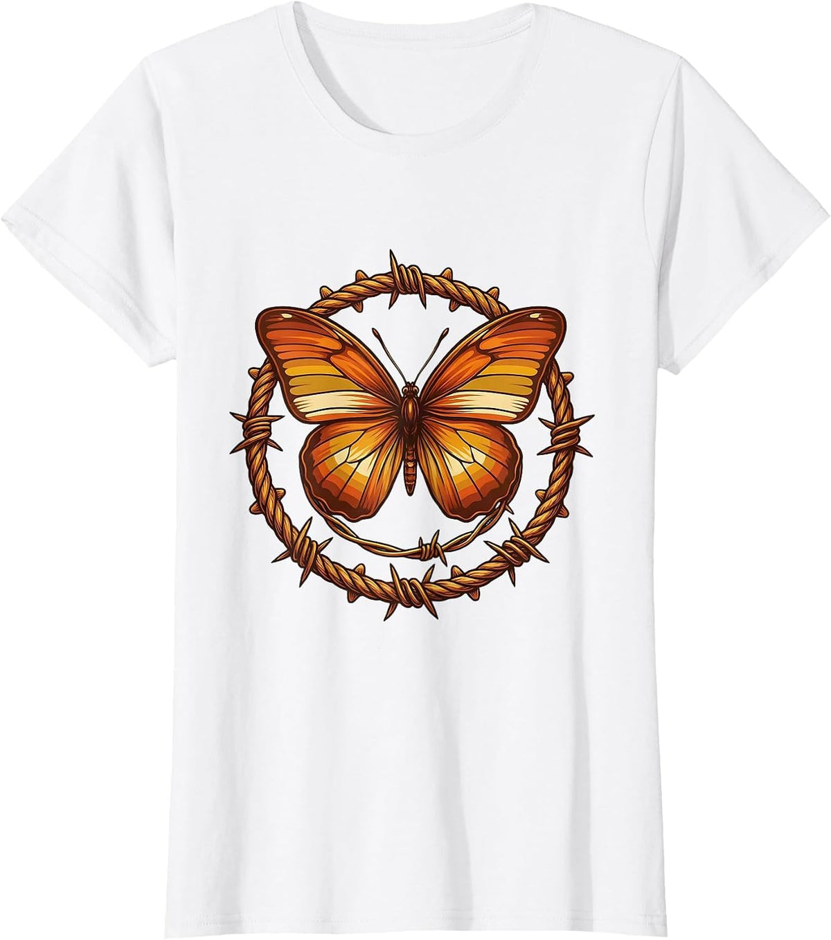 Neon Grunge Butterfly on Barbed Wire 90s Art T-Shirt - White