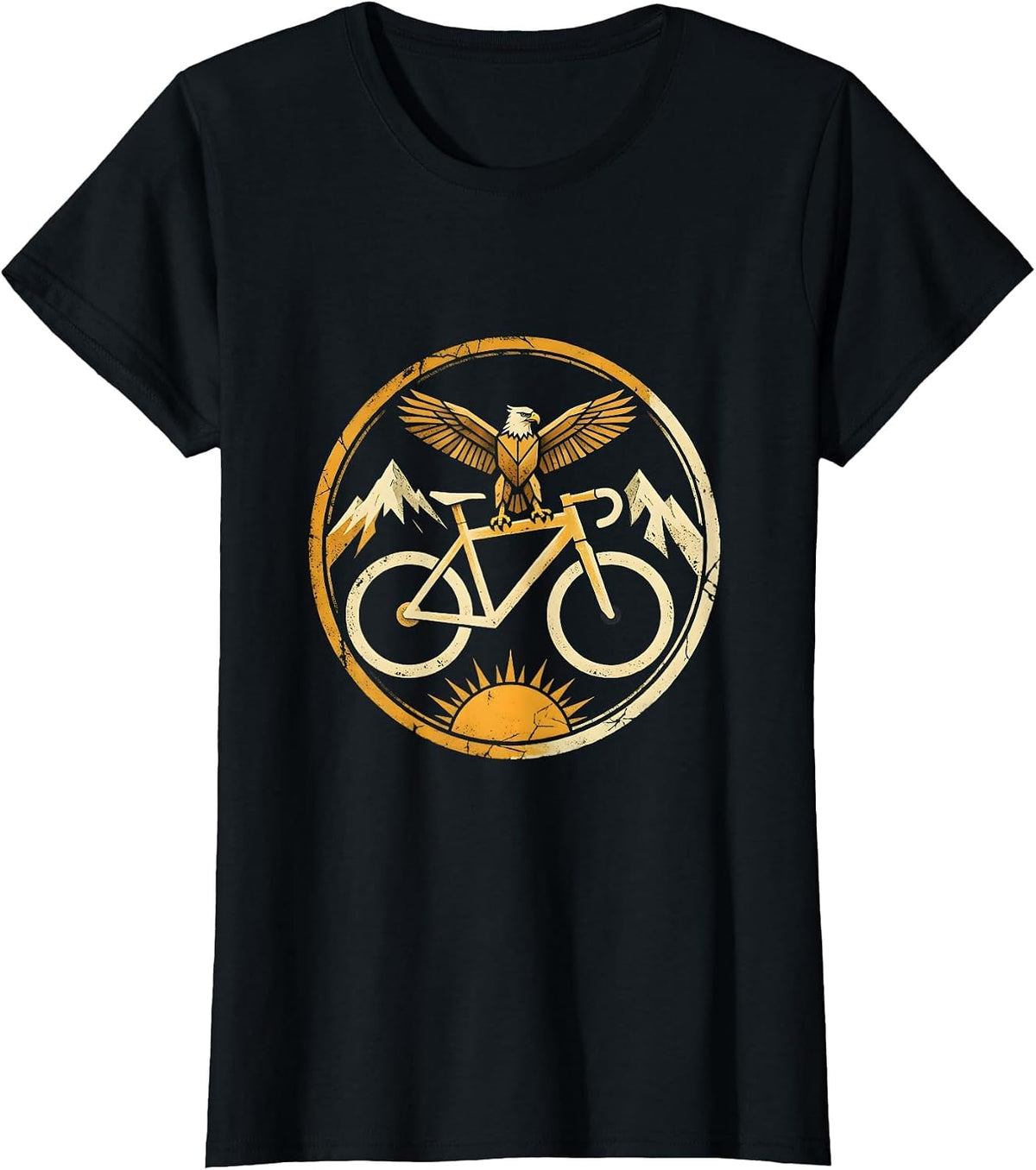 Hawk on Mountain Bike Handlebars Graphic T-Shirt - Black
