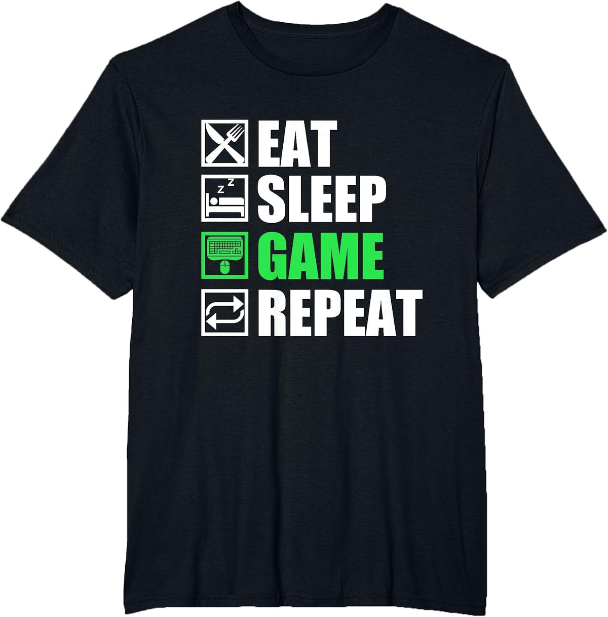 Eat Sleep Game Repeat | PC Gamer T-Shirt - Black