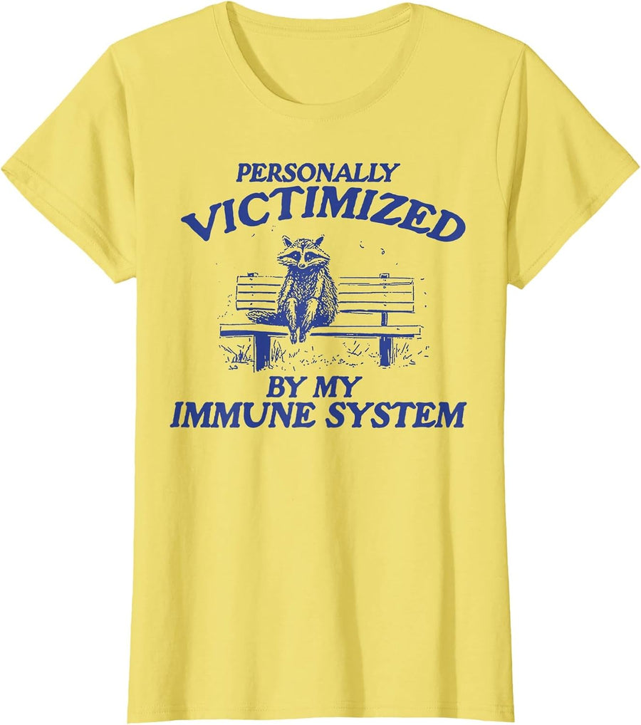 Funny Raccoon Personally Victimized by My Immune System T-Shirt - Lemon Yellow