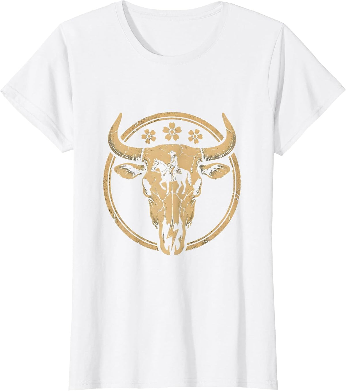 Cowboy Silhouette Riding Into Lightning Storm T-Shirt - White