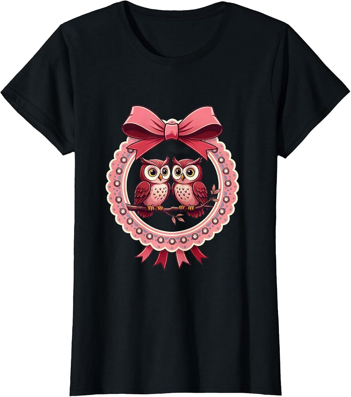 Women's I Love My Girlfriend Owl Couple Perched on Branch T-Shirt - Black