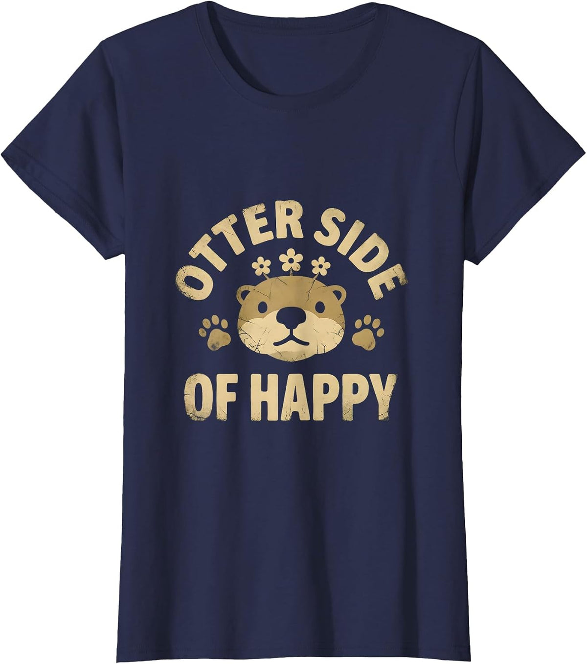 Women's Otter Side of Happy Cute Otter Design T-Shirt - Navy Blue