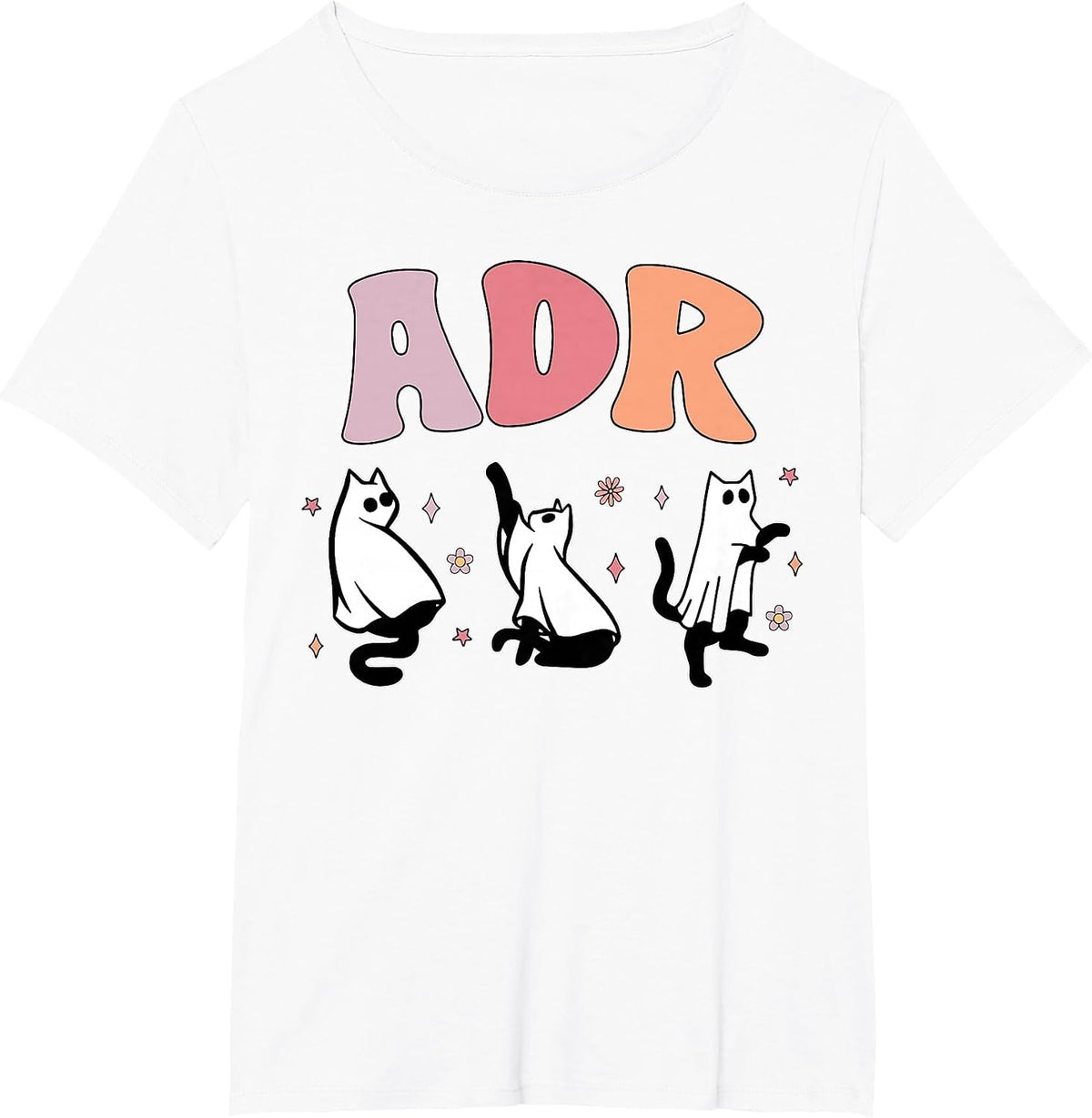 ADR Cat Ghost Vet Tech Halloween Medicine Veterinary Spooky T-Shirt - White
