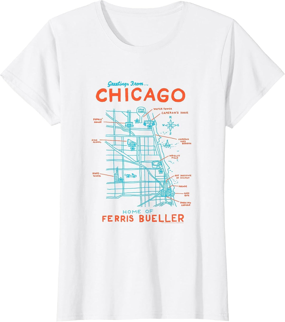 Ferris Bueller's Day Off Chicago Map Funny Movie T-Shirt - White