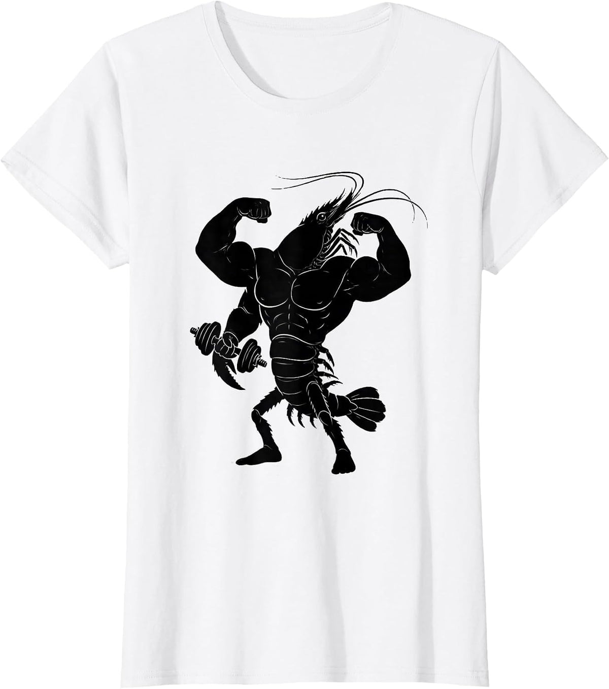 Muscular Shrimp Bicep Curl Funny Gym Design T-Shirt - White