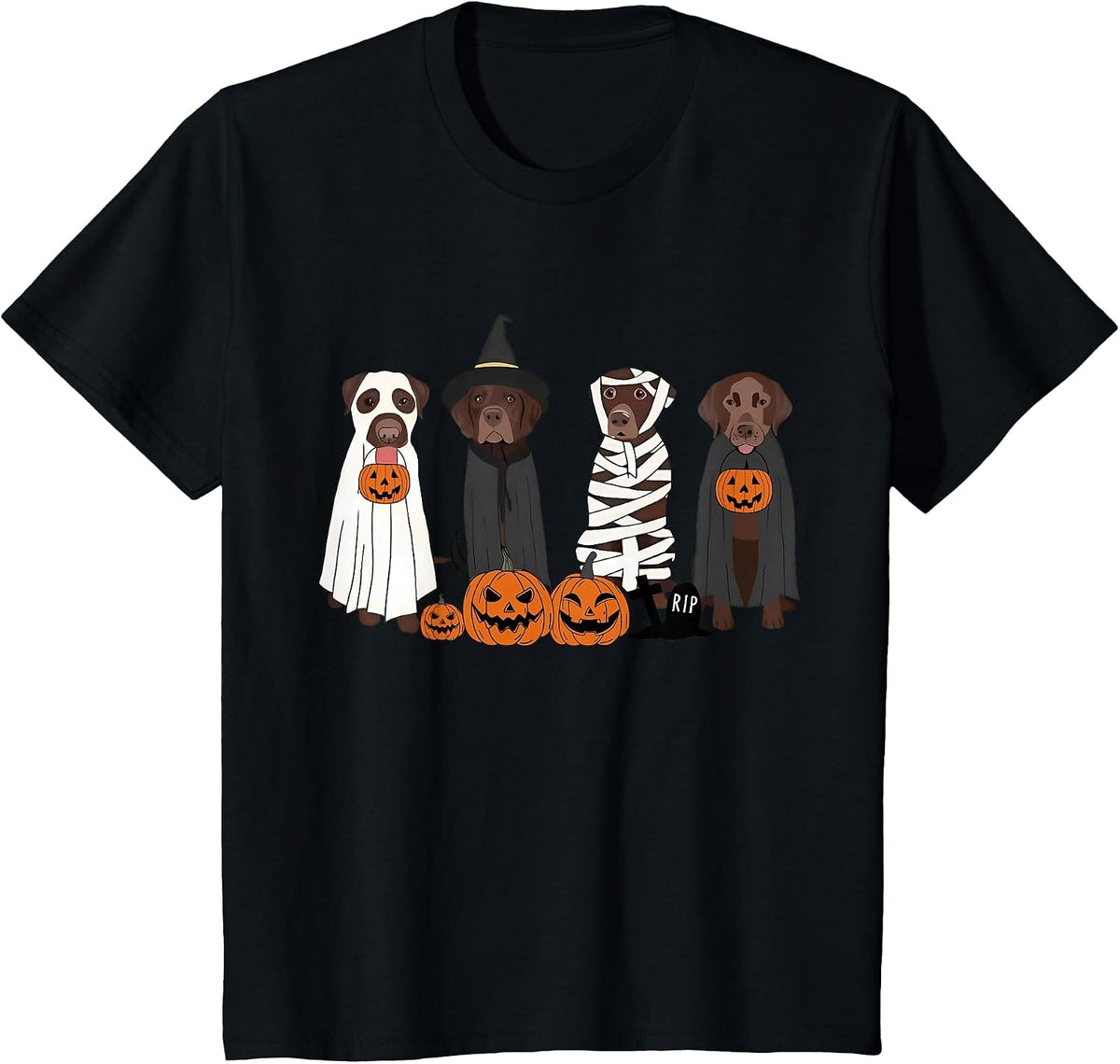 Black Labrador Dogs Witches Dressed As Ghosts in Boo Sheet T-Shirt - Black