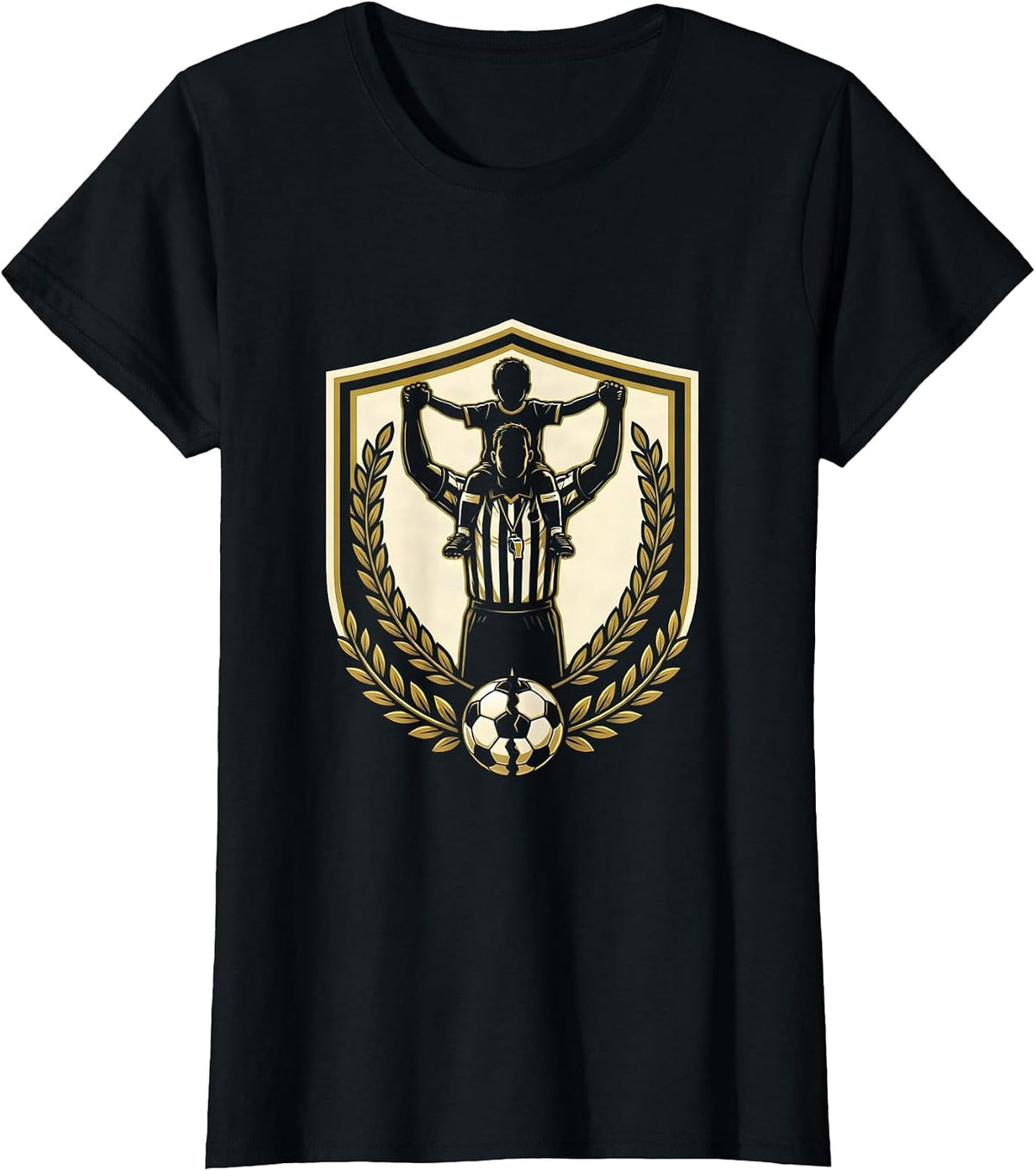 Women's Soccer Dad Referee Piggyback Ride Graphic T-Shirt - Black