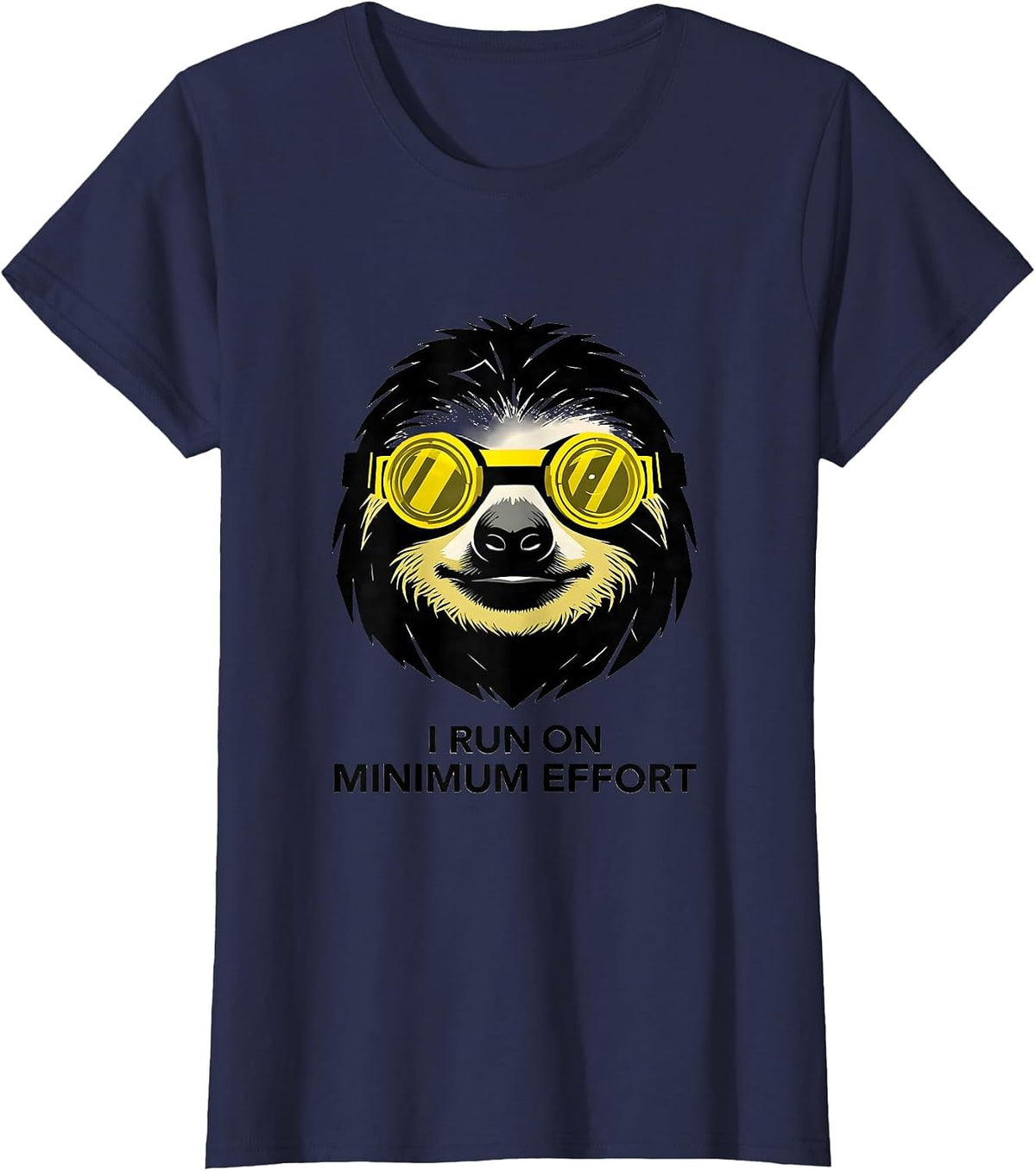 Women's I Run On Minimum Effort Funny Sloth Novelty Animal Lover T-Shirt - Navy Blue