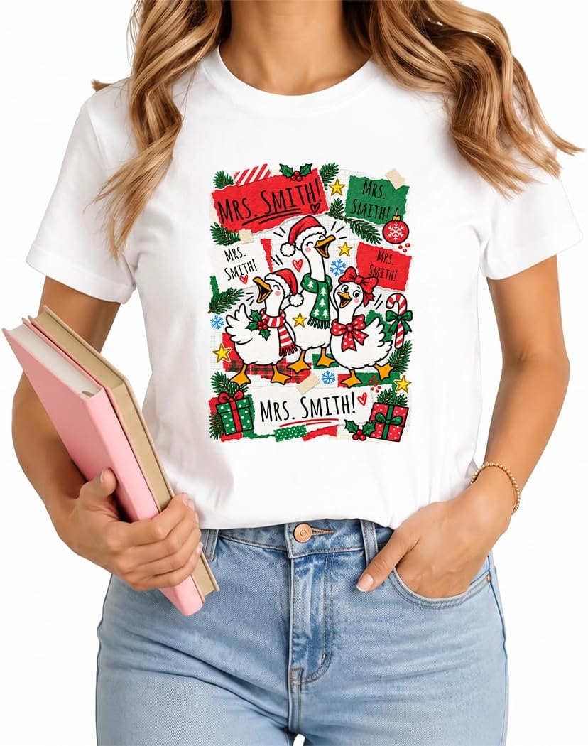 Personalized Teacher Shirt Kindergarten Teacher Gift Custom Tee for Women - Christmas Goose