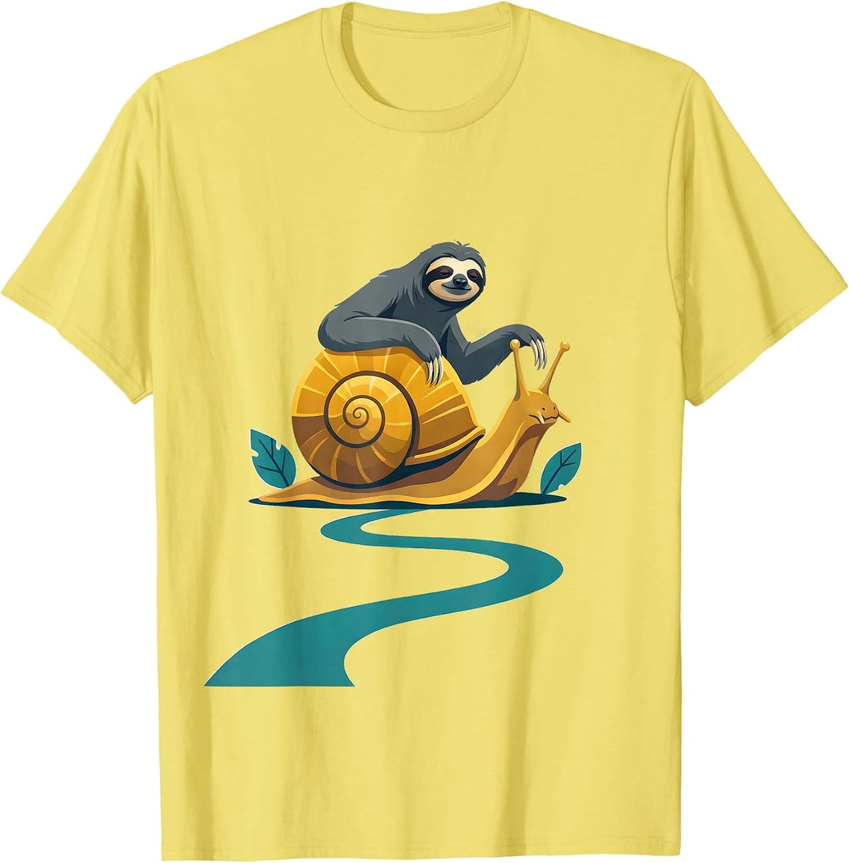 Sloth Snail Ride Funny Sloth Lover Gift T-Shirt, Men, Lemon Yellow, Small - As Pictured